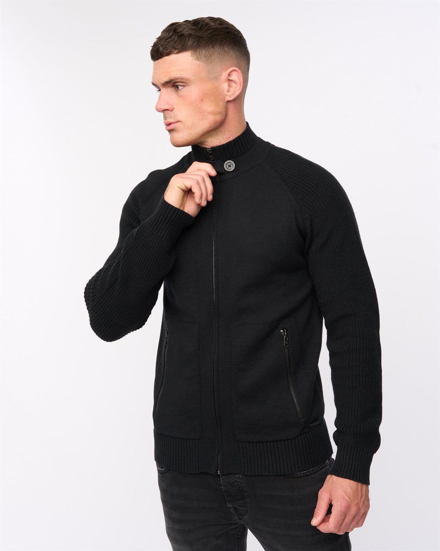 Mens Birchin Zip Thru Knit Black