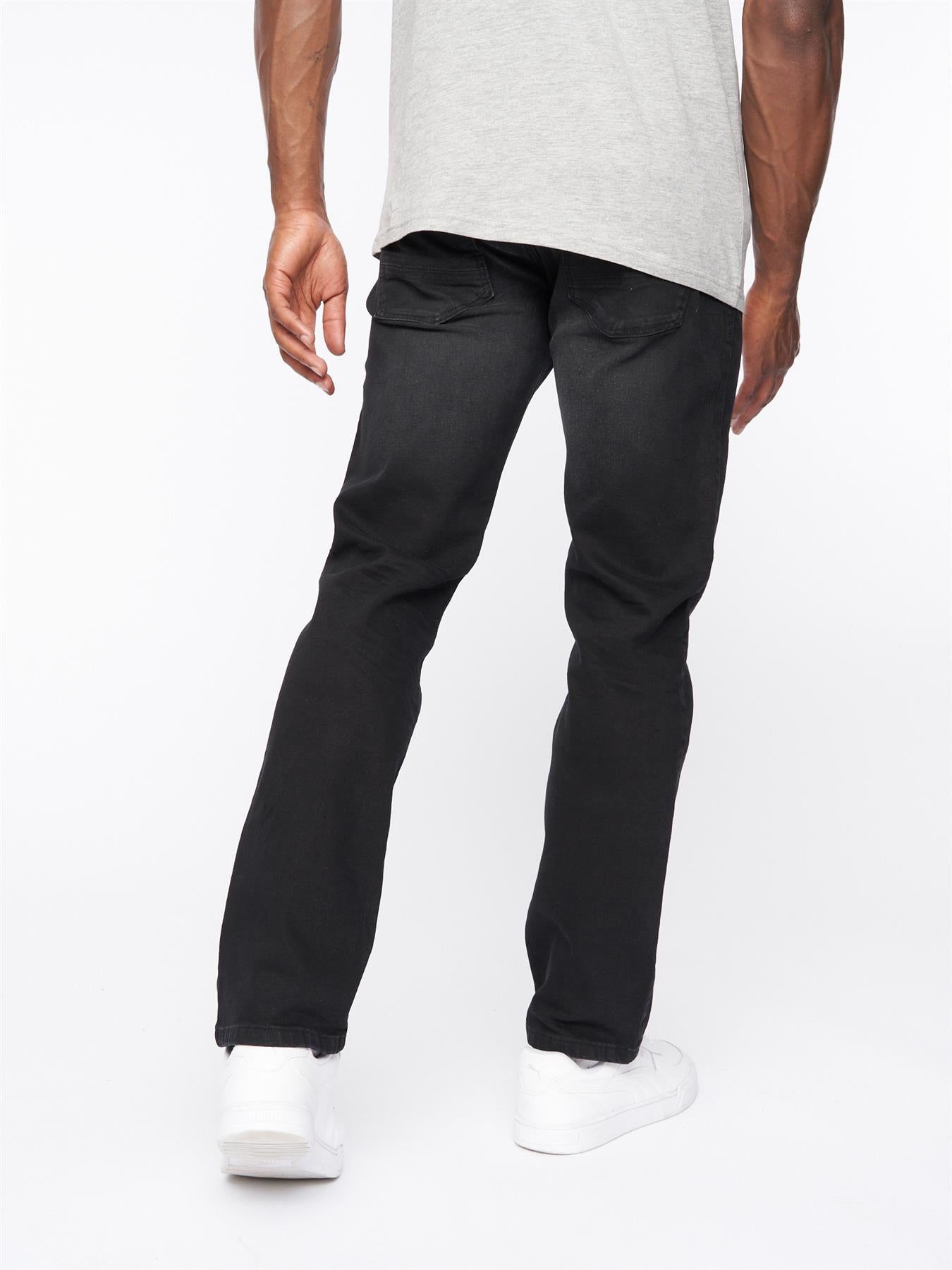 Crosshatch Mens Cadman Straight Jeans Black Wash