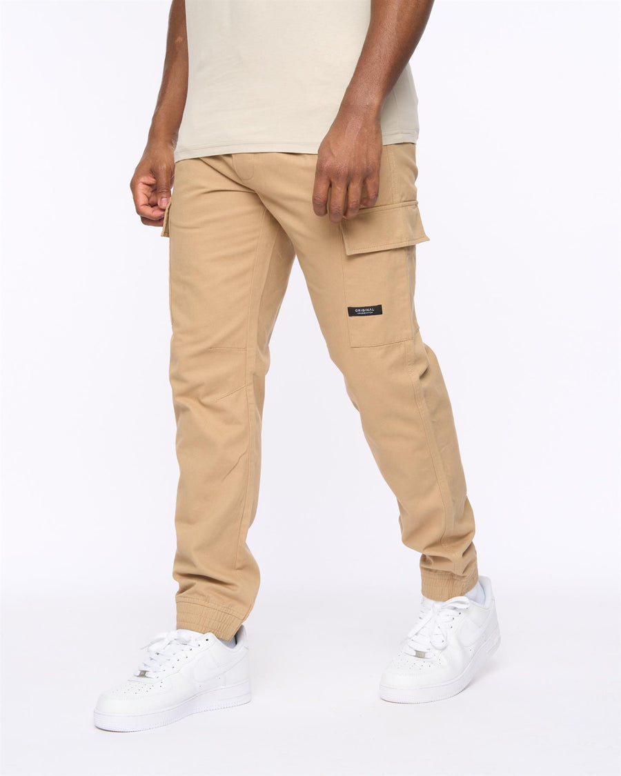 Mens Utilate Elastic Waist Cargos Stone