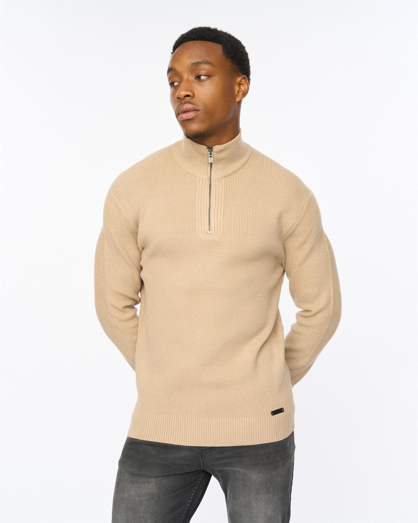 Mens Potenza 1/4 Zip Knit Stone