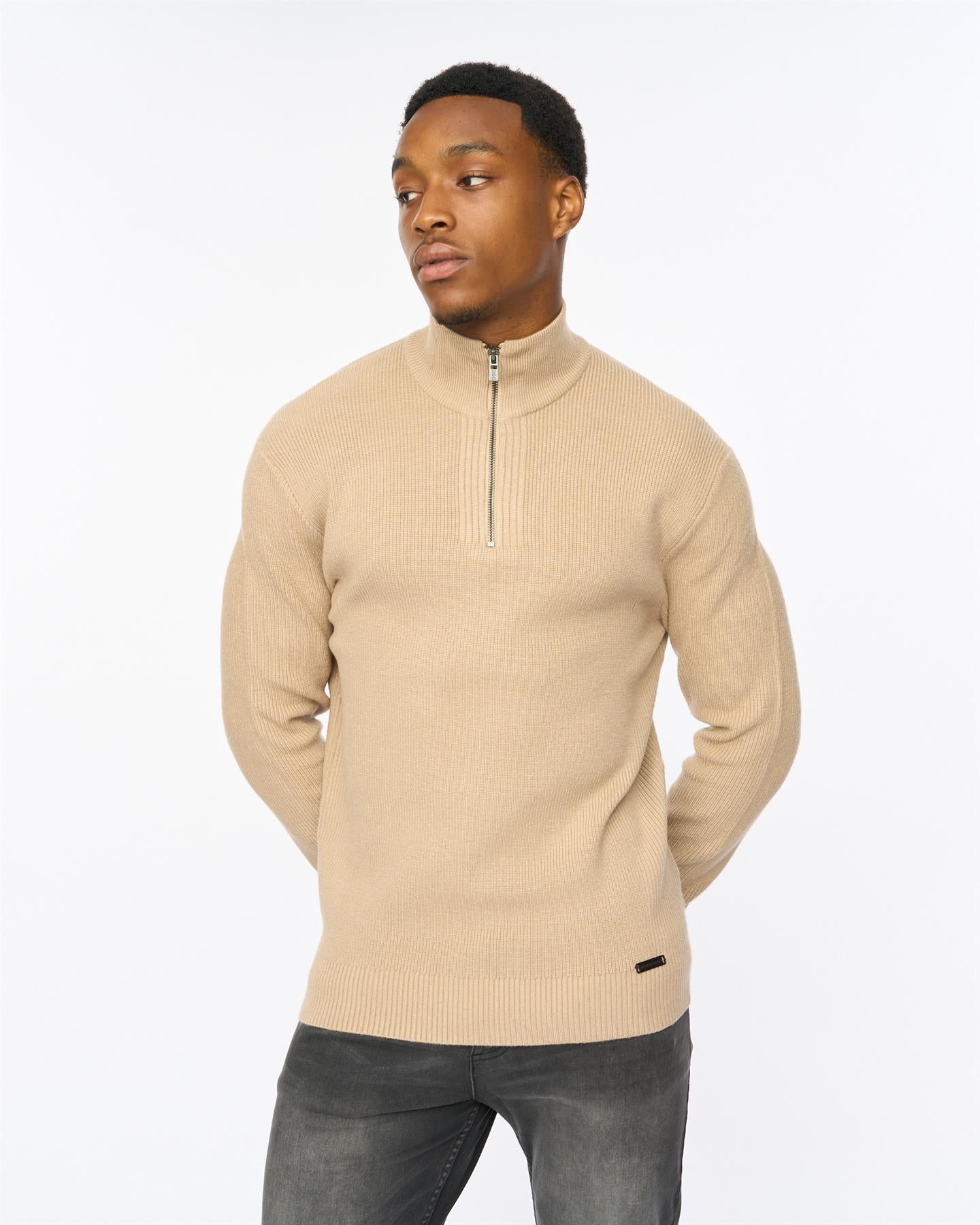 Mens Potenza 1/4 Zip Knit Stone