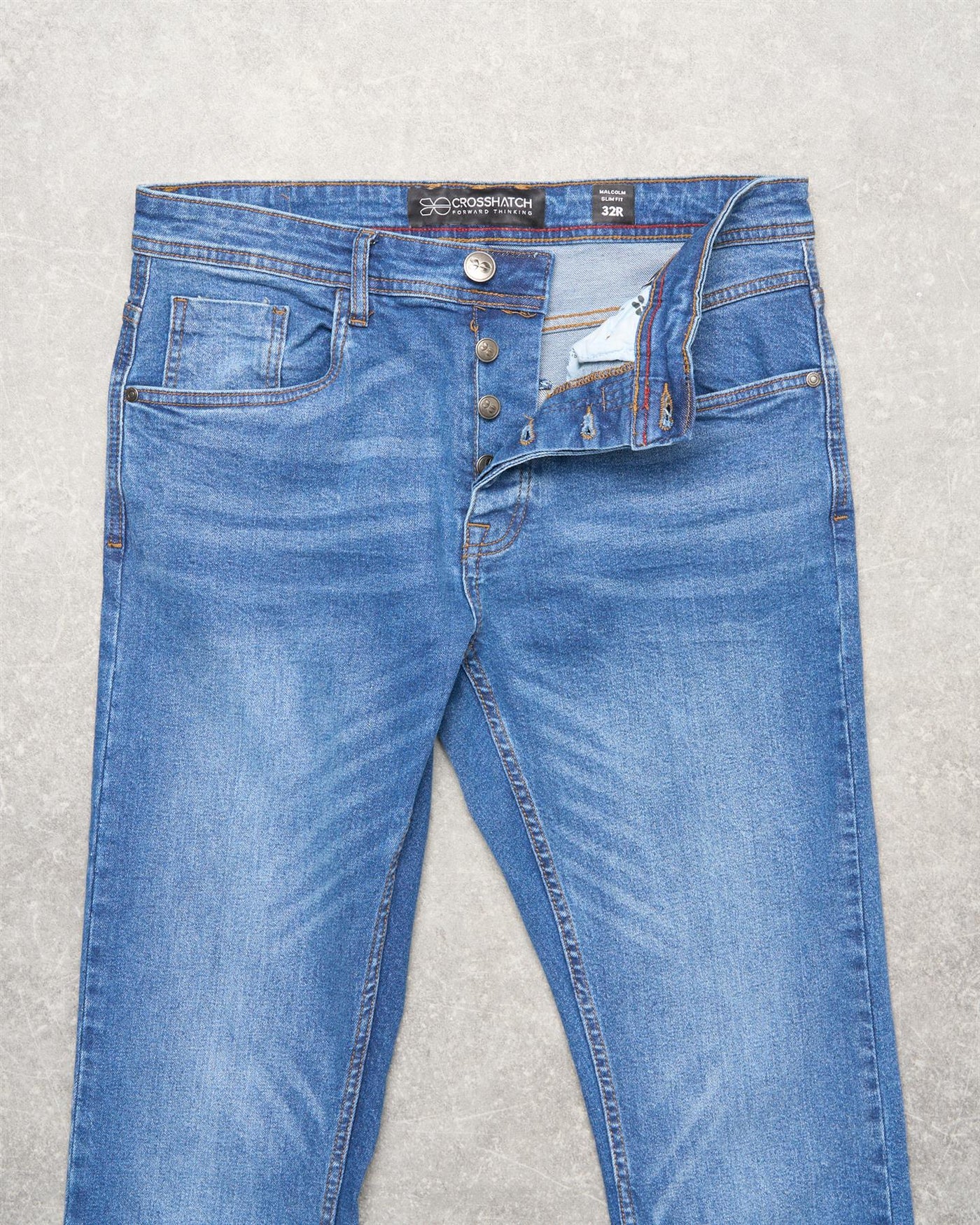Crosshatch Mens Malcolm Slim Fit Jeans Stone Wash