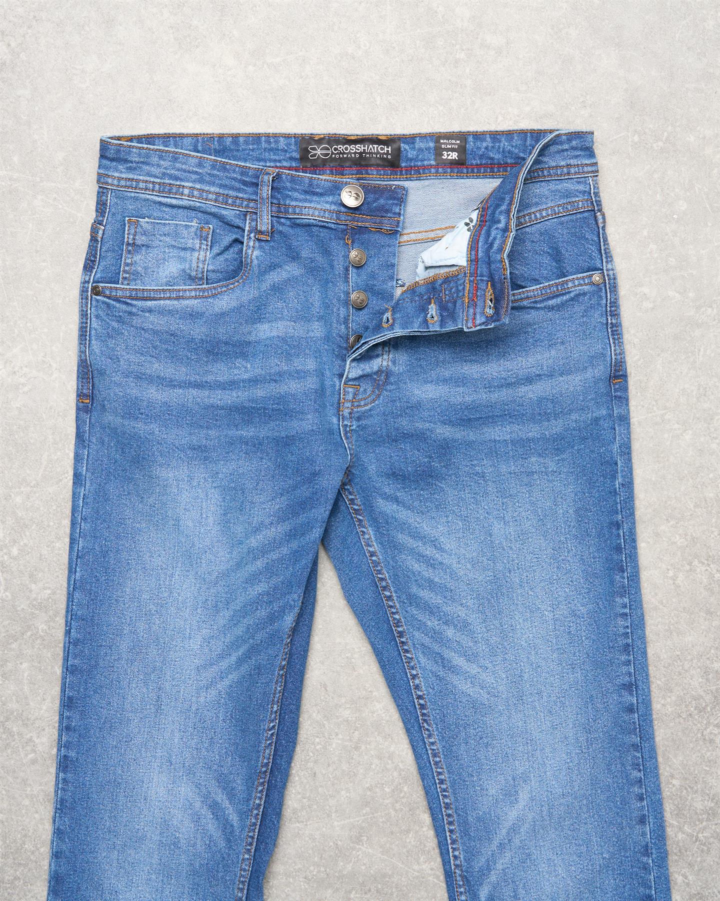 Crosshatch Mens Malcolm Slim Fit Jeans Stone Wash