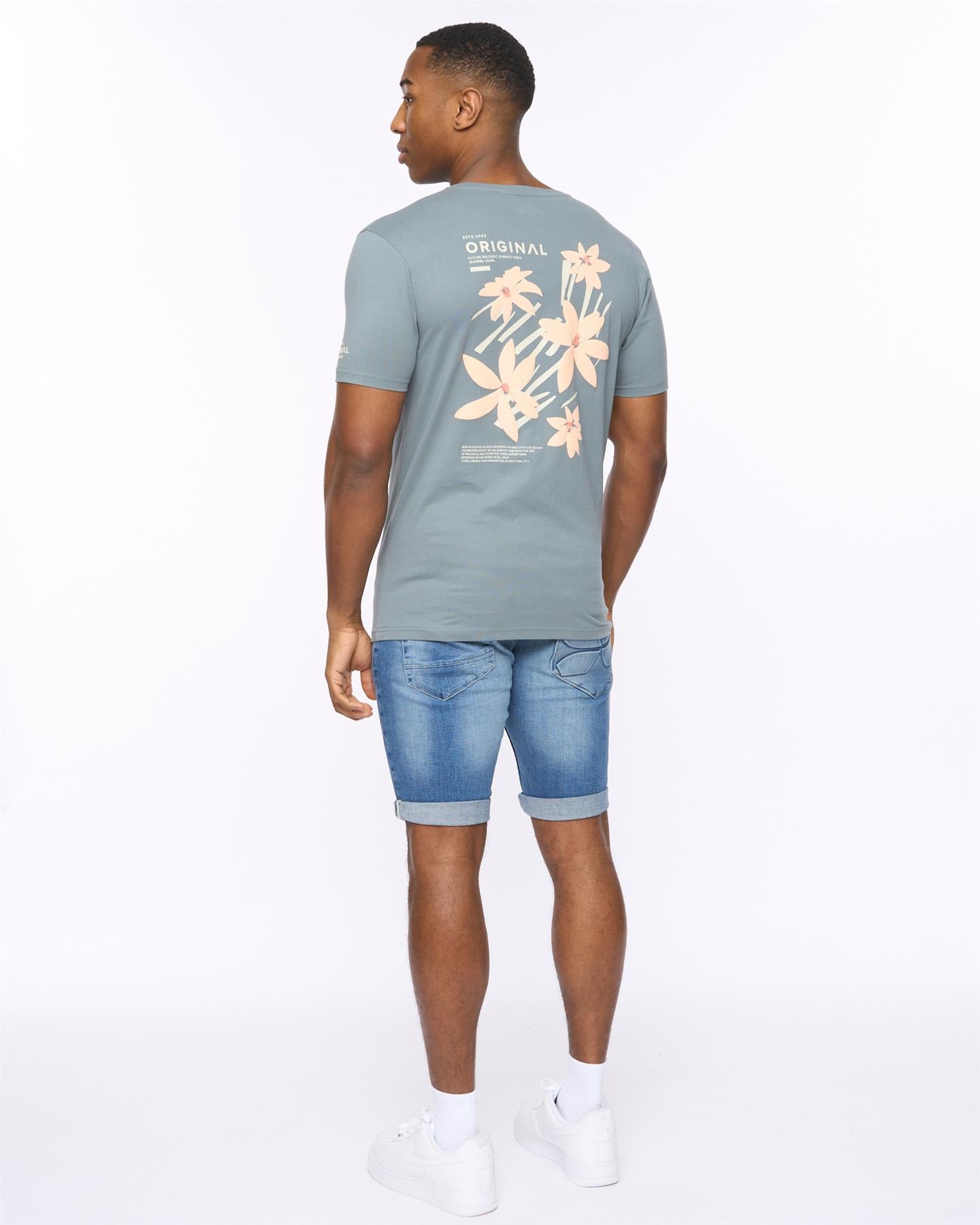 Mens Flowered T-Shirt Blue