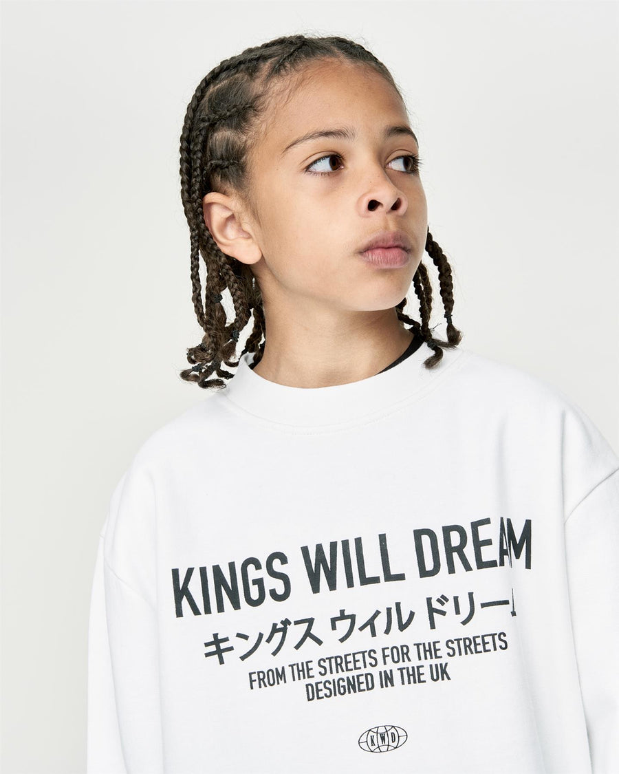 Kids Boys Studio Stacked Crew Sweat White