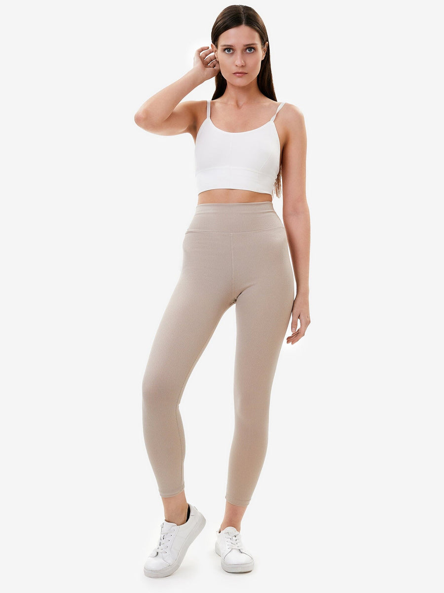 Womens Zelal Ribbed Leggings Tan