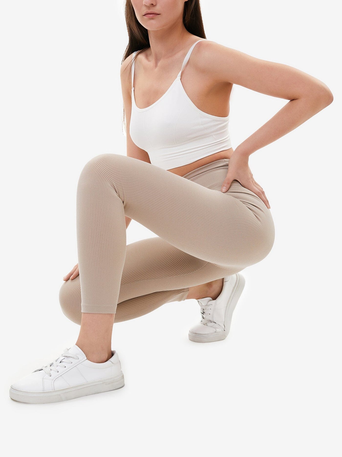 Womens Zelal Ribbed Leggings Tan