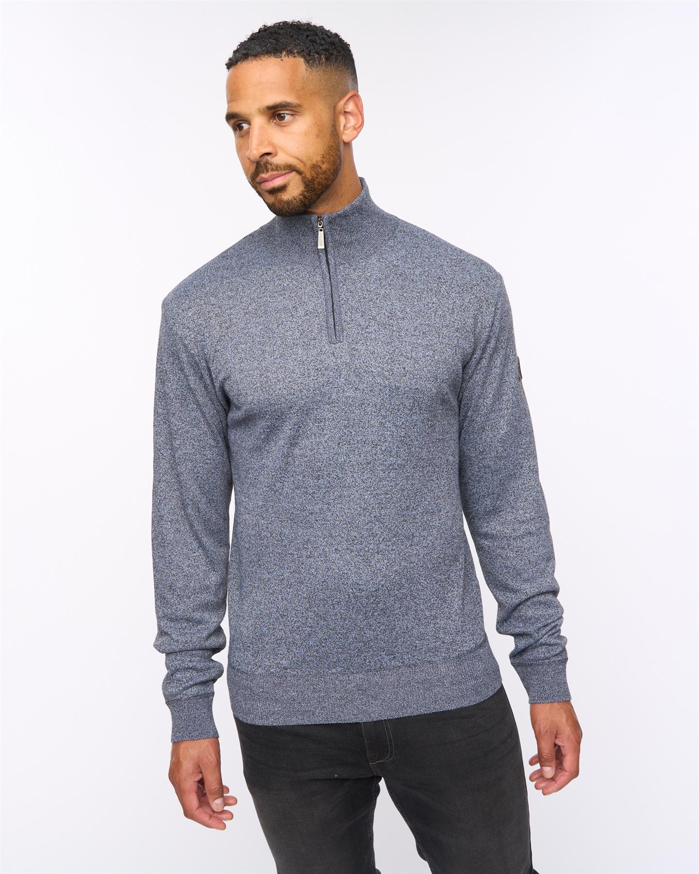 Delloway 1/4 Zip Funnel Neck Jumper Charcoal Marl