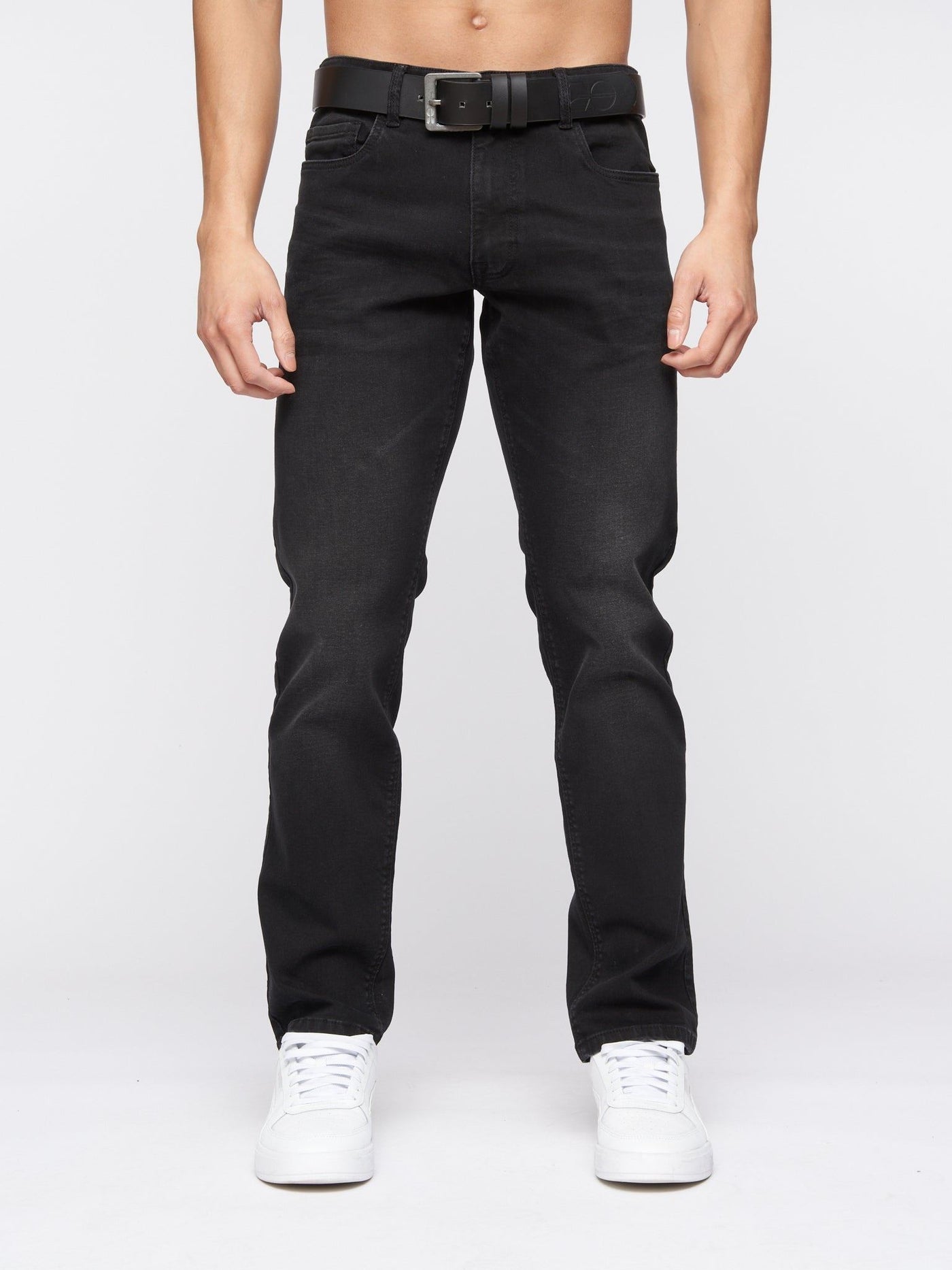 Crosshatch Mens Cadman Straight Jeans Black Wash