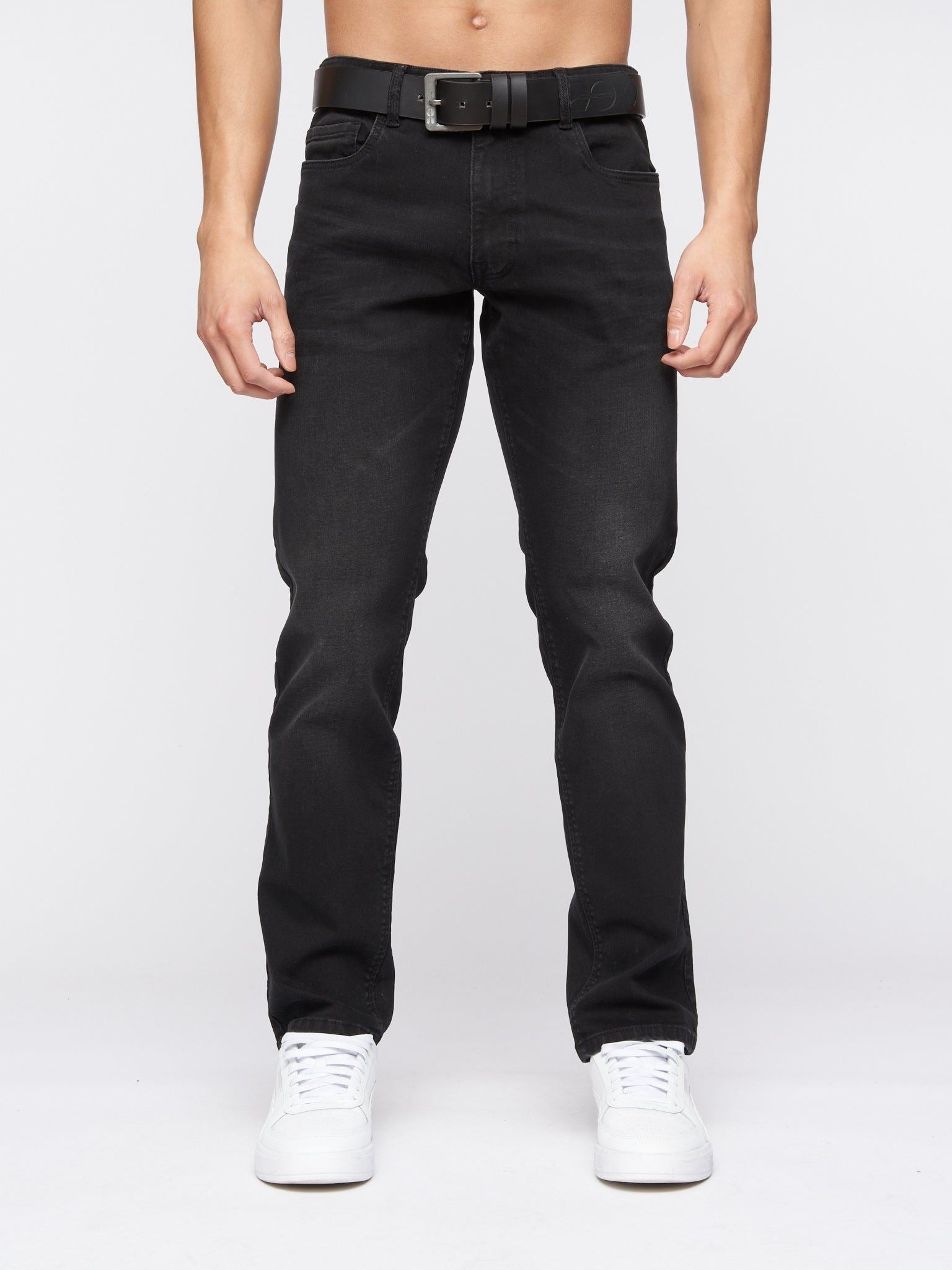 Crosshatch Mens Cadman Straight Jeans Black Wash