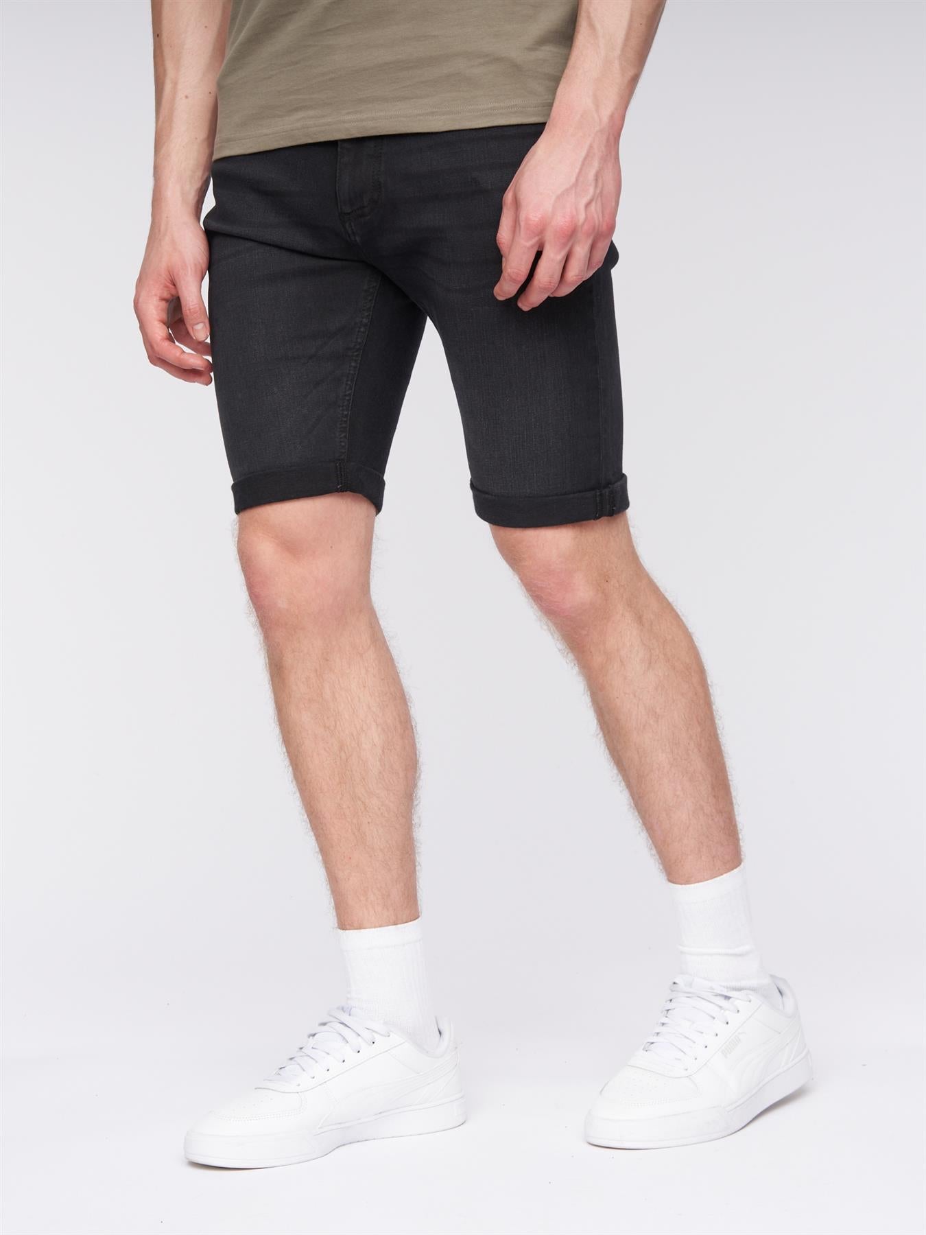 Mens Flex Denim Shorts Black Wash