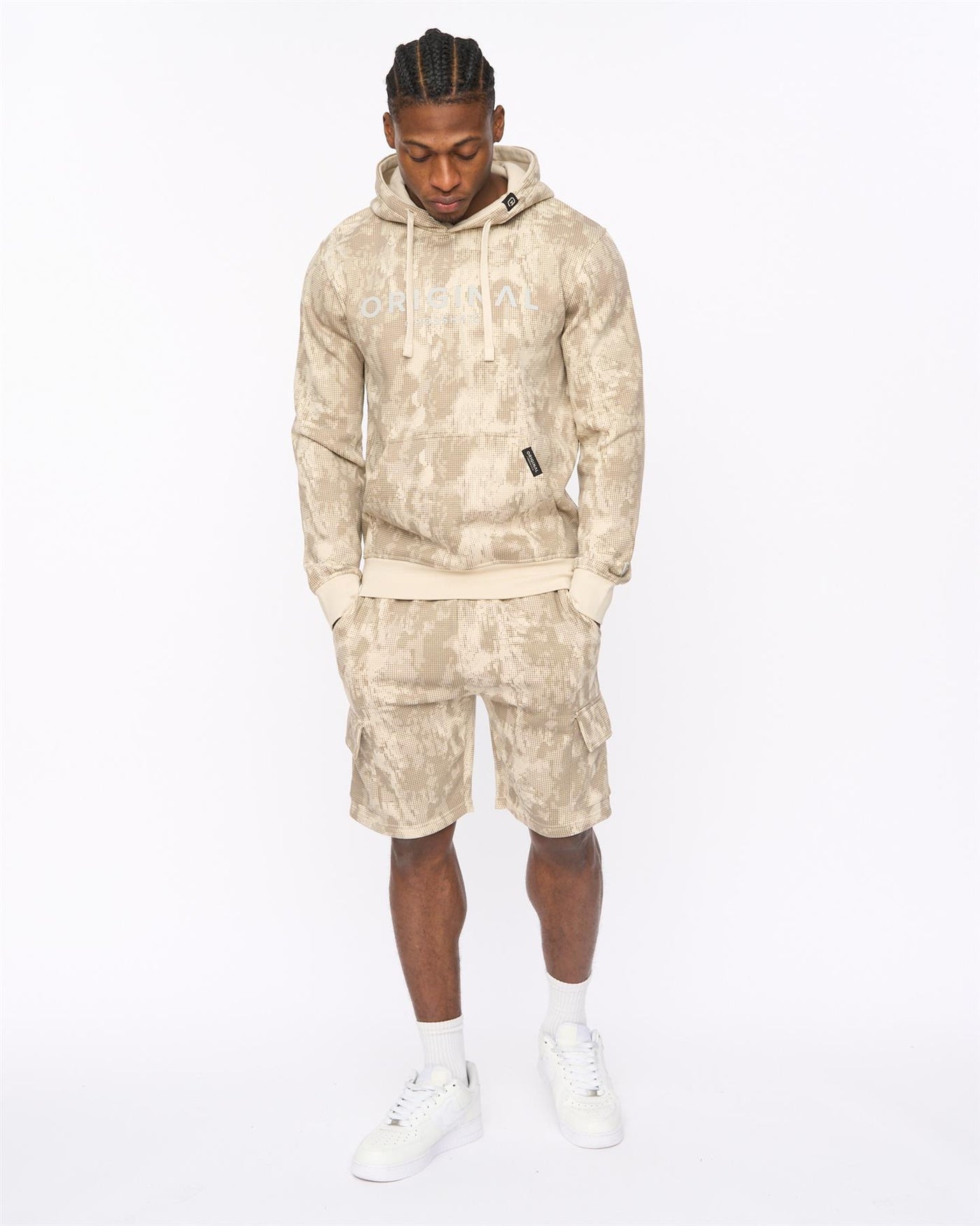 Mens Bardon Camo Cargo Shorts Light Stone