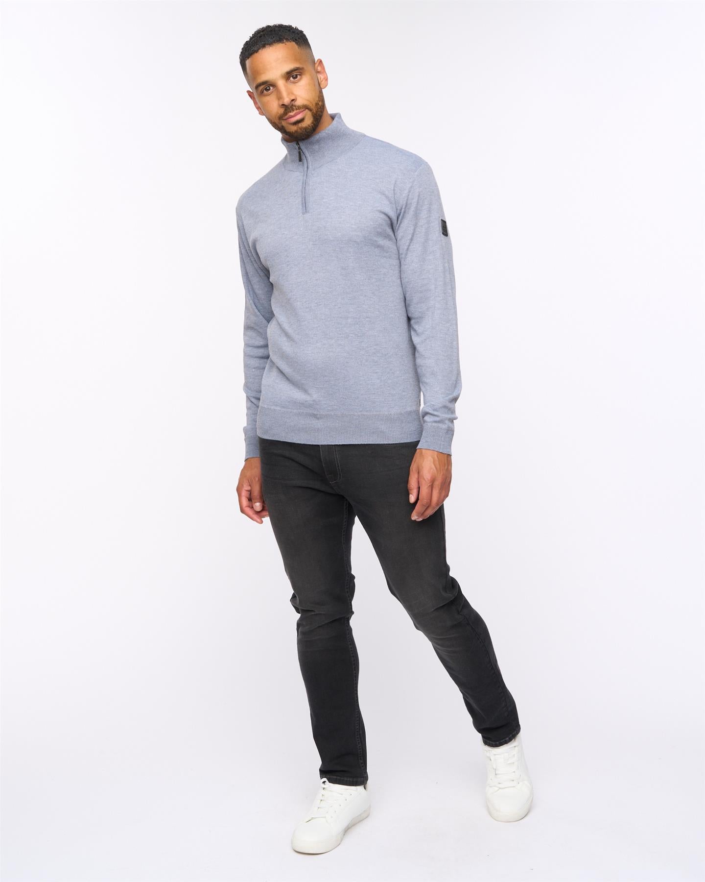 Delloway 1/4 Zip Funnel Neck Jumper Grey Marl