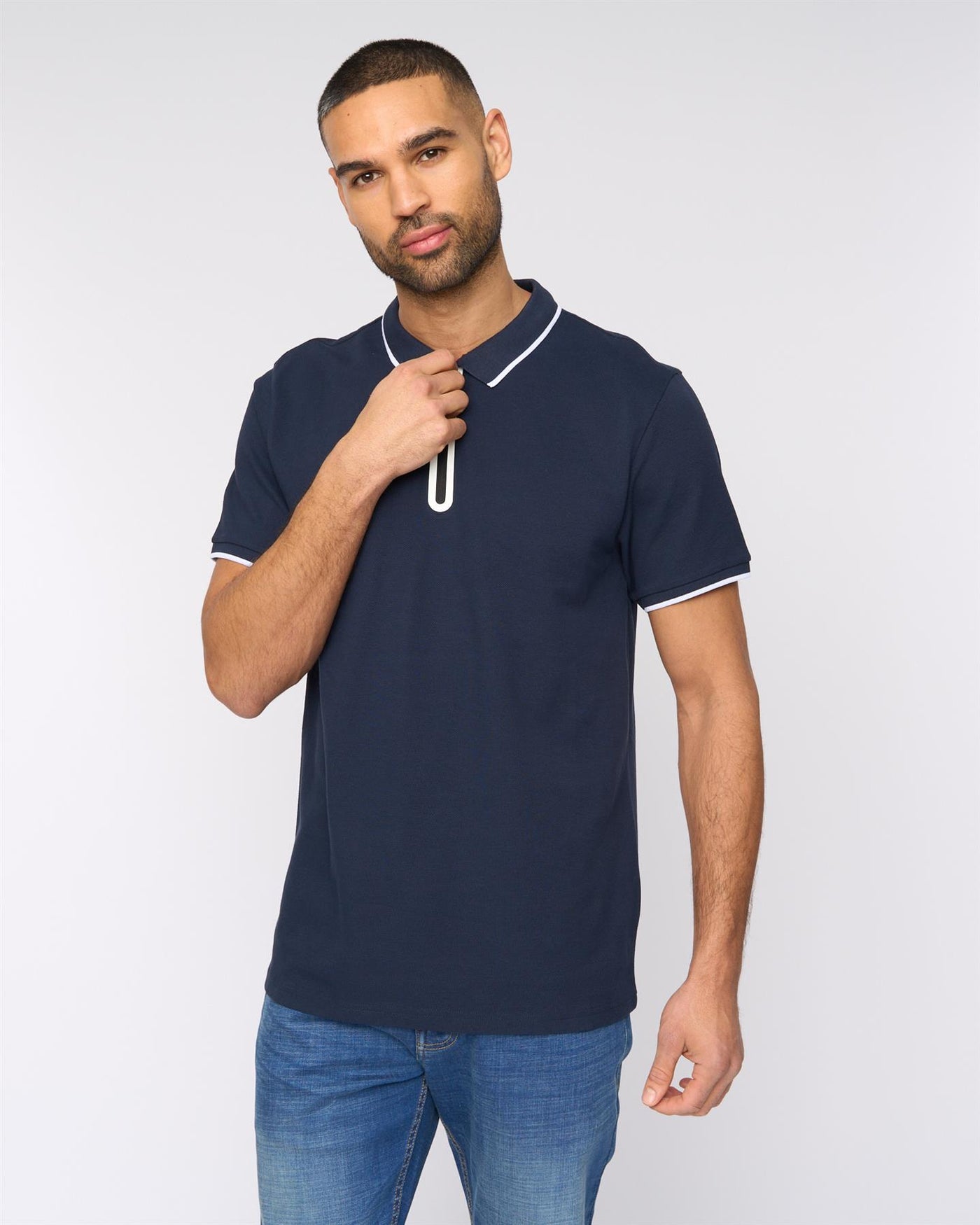 Mens Oakden Zip Front Polo Navy