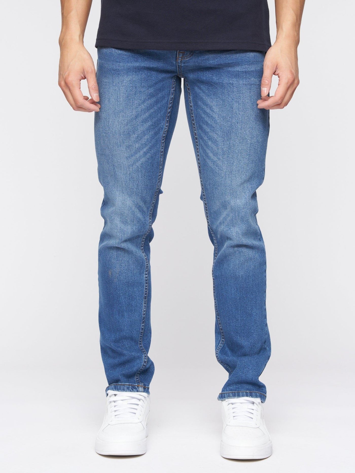 Crosshatch Mens Malcolm Slim Fit Jeans Stone Wash
