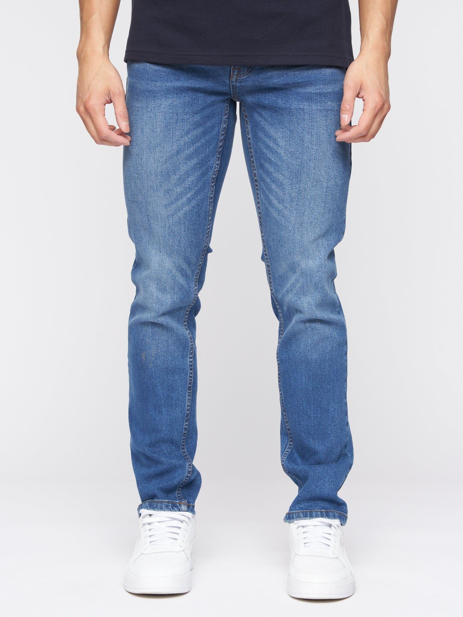 Crosshatch Mens Malcolm Slim Fit Jeans Stone Wash