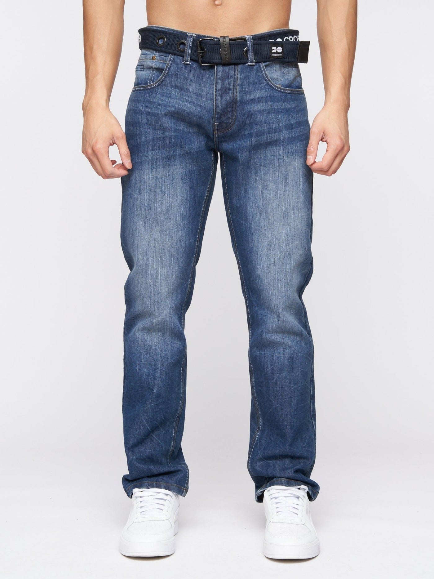 Mens New Embossed Techno Denim Jeans Stone Wash