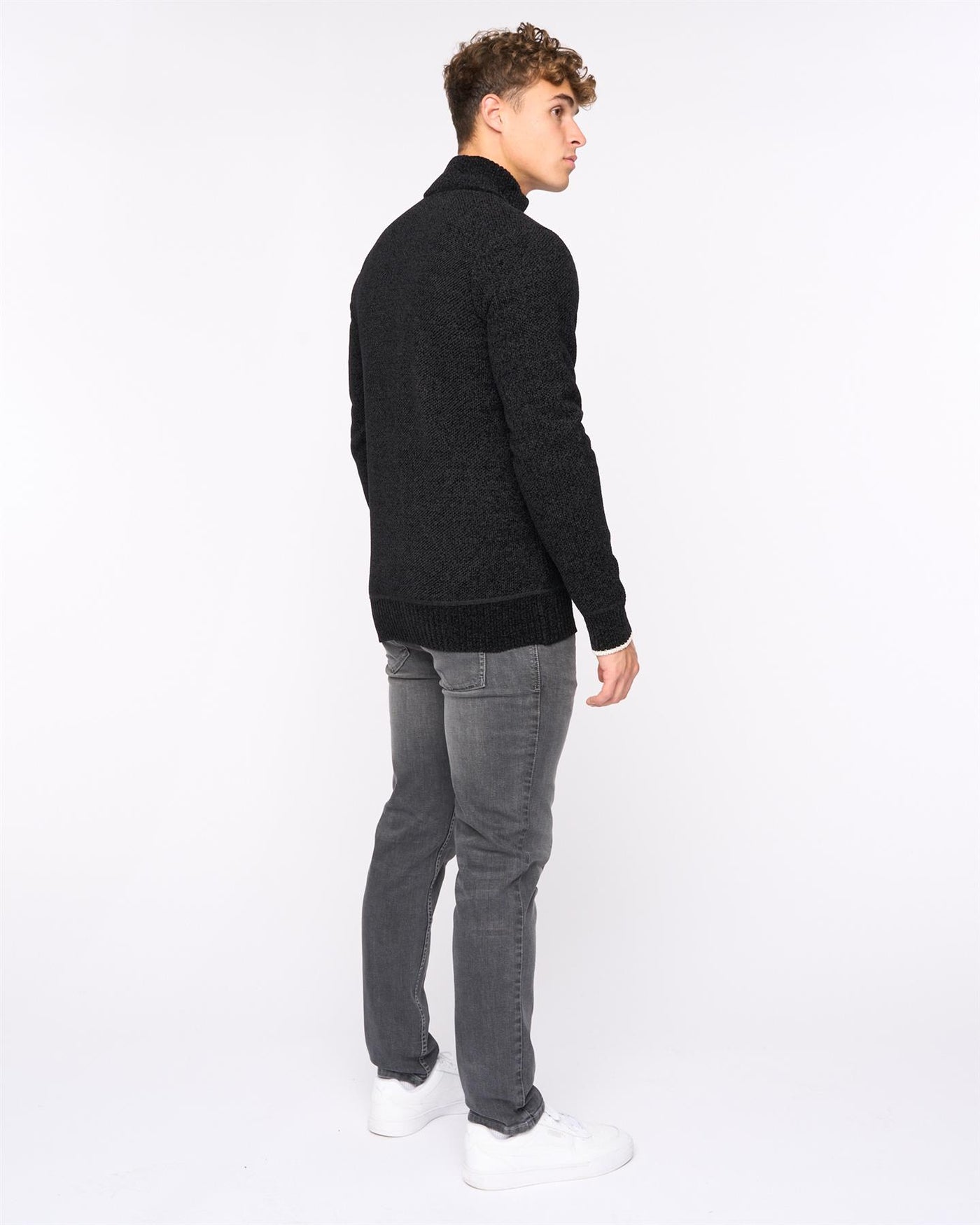 Mens Gladstone Funnel Kneck Zip Knit Black