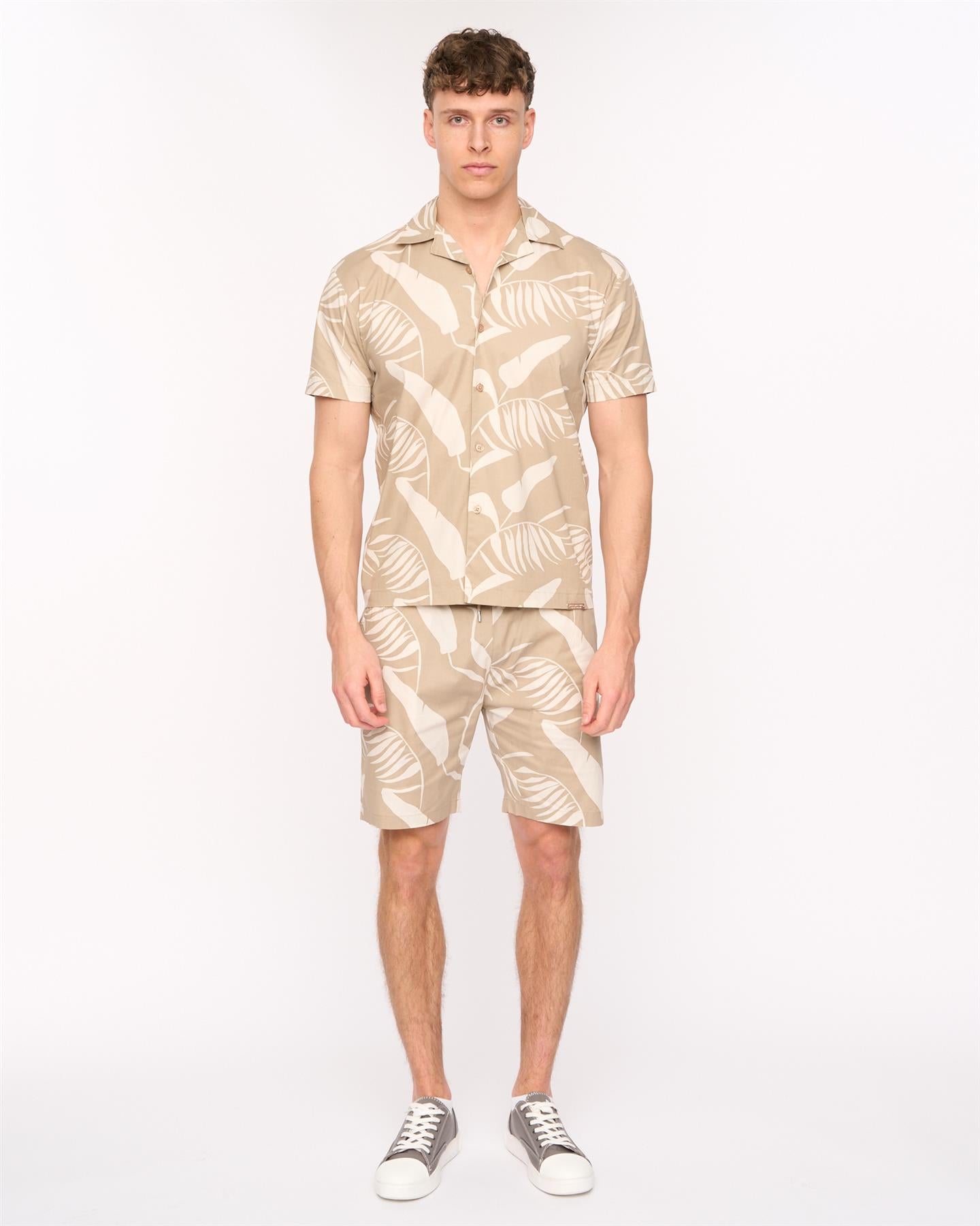 Mens Hopkinton Shirt & Shorts Set Light Stone