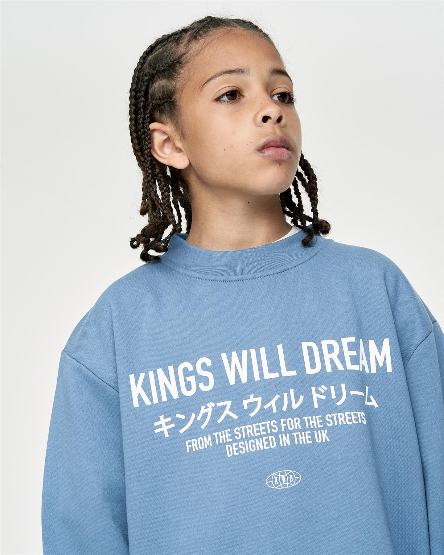 Kids Boys Studio Stacked Crew Sweat Blue