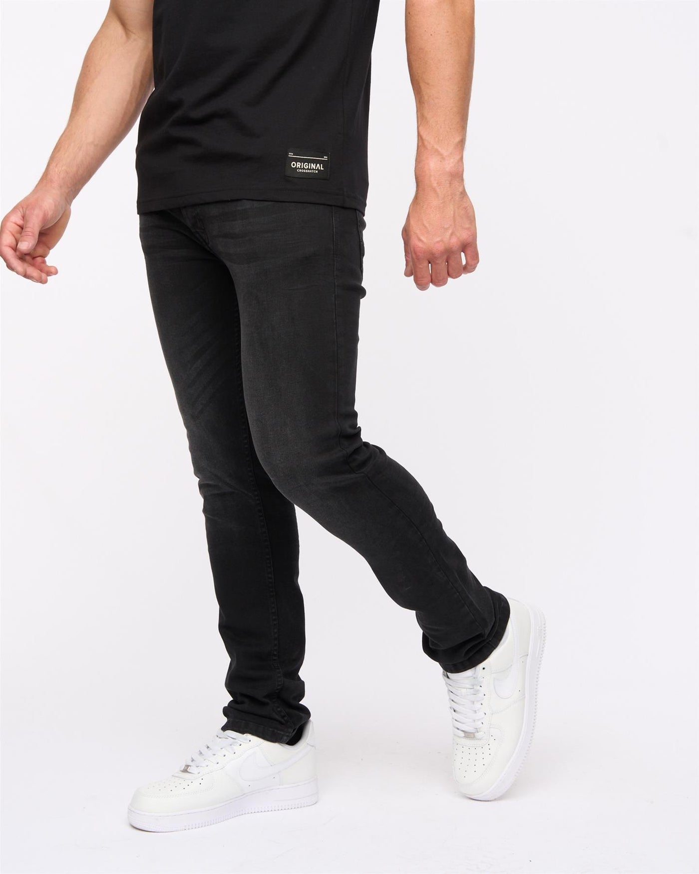 Crosshatch Mens Malcolm Slim Fit Jeans Black Wash