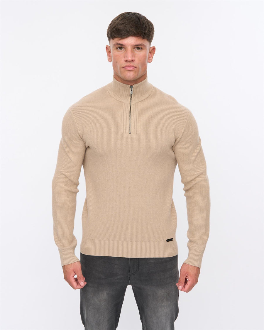 Mens Potenza 1/4 Zip Knit Stone