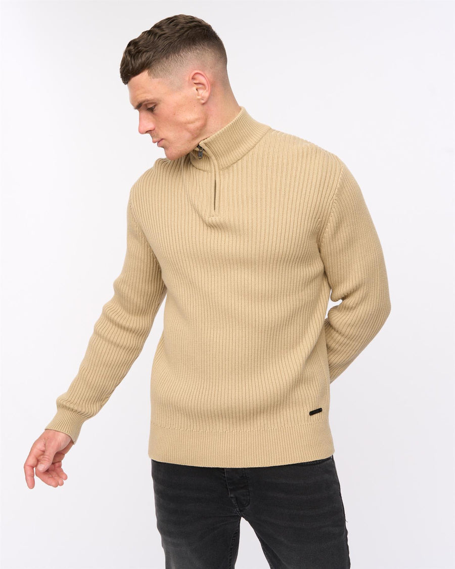 Mens Havaline 1/4 Zip Knit Stone