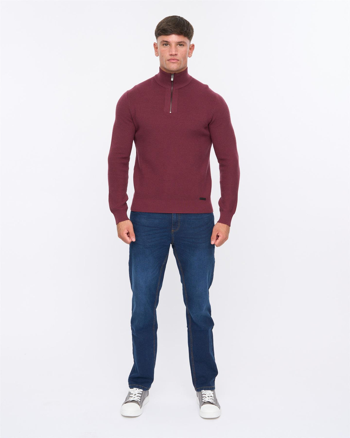 Mens Potenza 1/4 Zip Knit Raisin