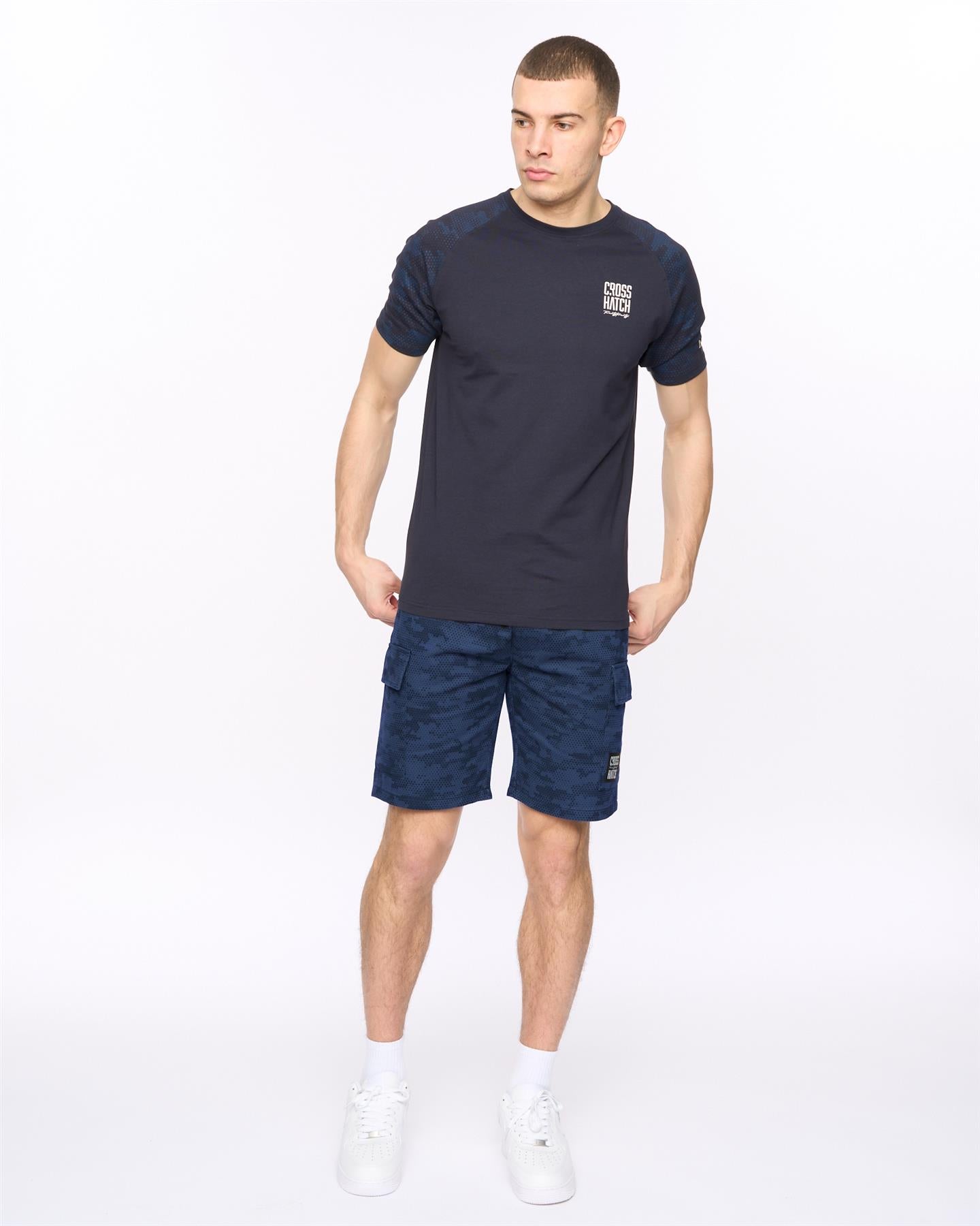Mens Janscore Elastic Waist Cargo Shorts Navy