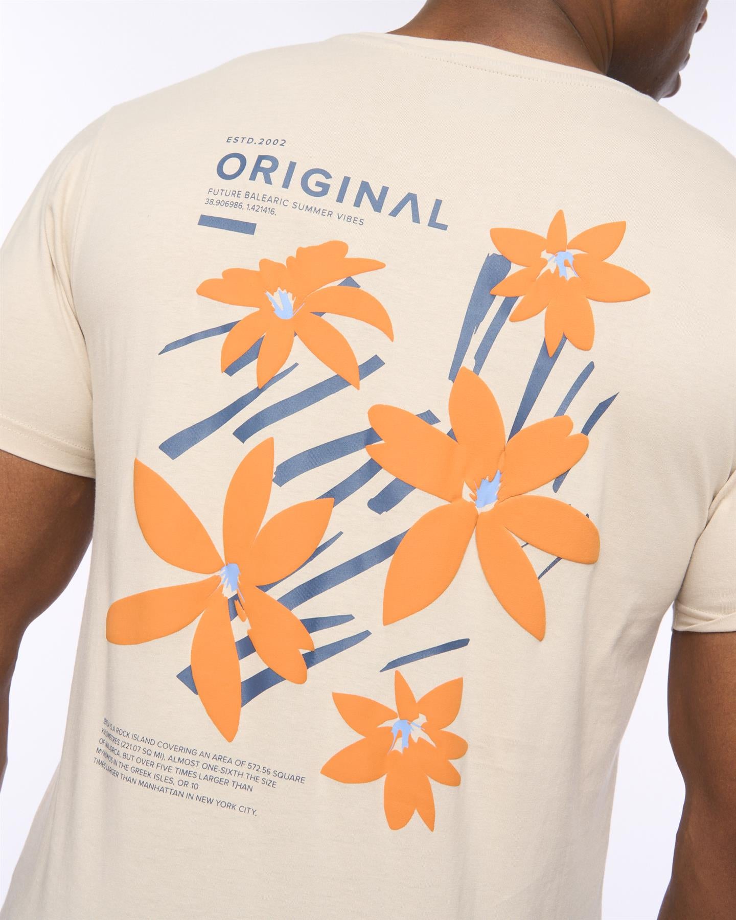 Mens Flowered T-Shirt Light Stone
