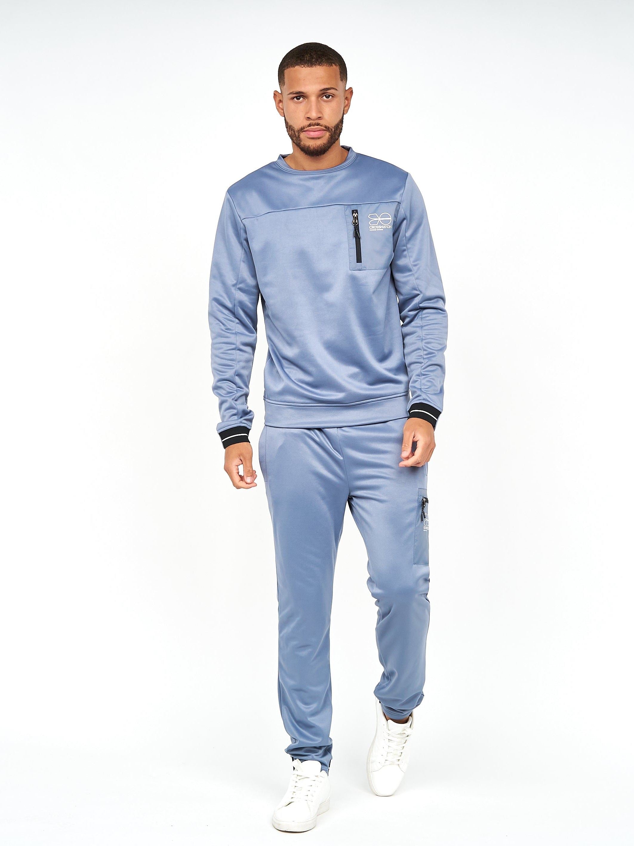 Mens Catmoore Crew Tracktop Steel Blue