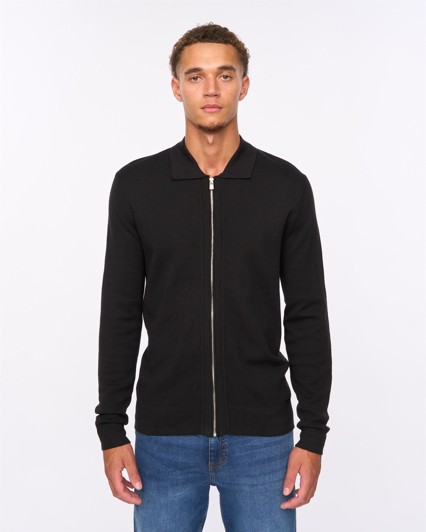 Mens Melfi Zip Thru Knit Black