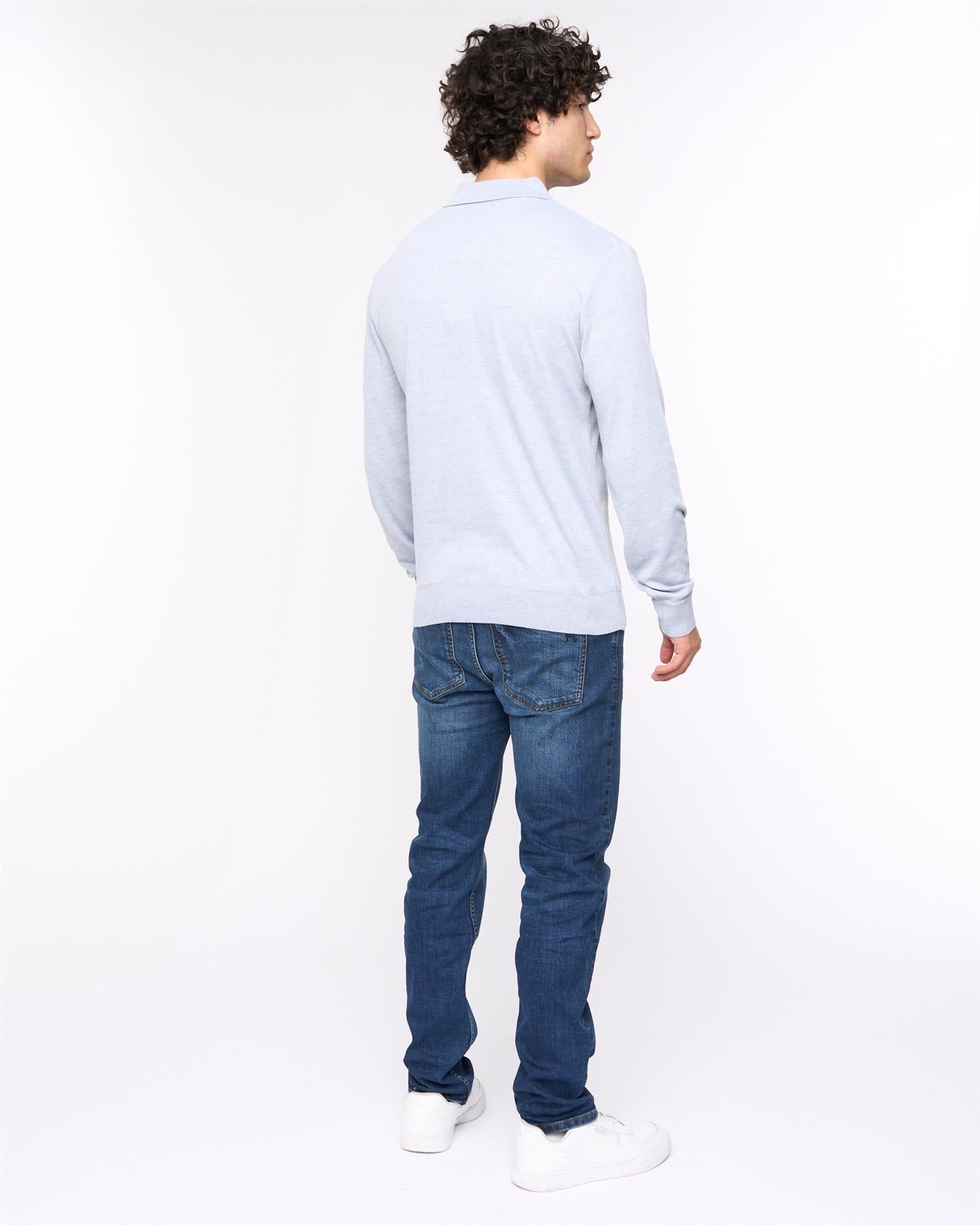 Mens Ashland Polo Neck Knit Light Grey Marl