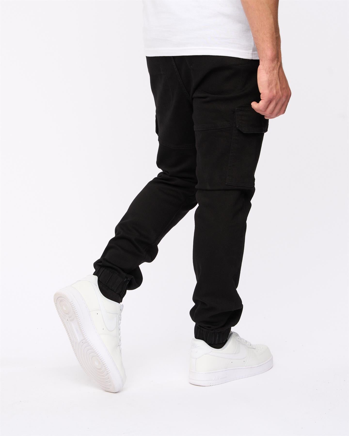Malimore Cargo Cuff Jeans Solid Black
