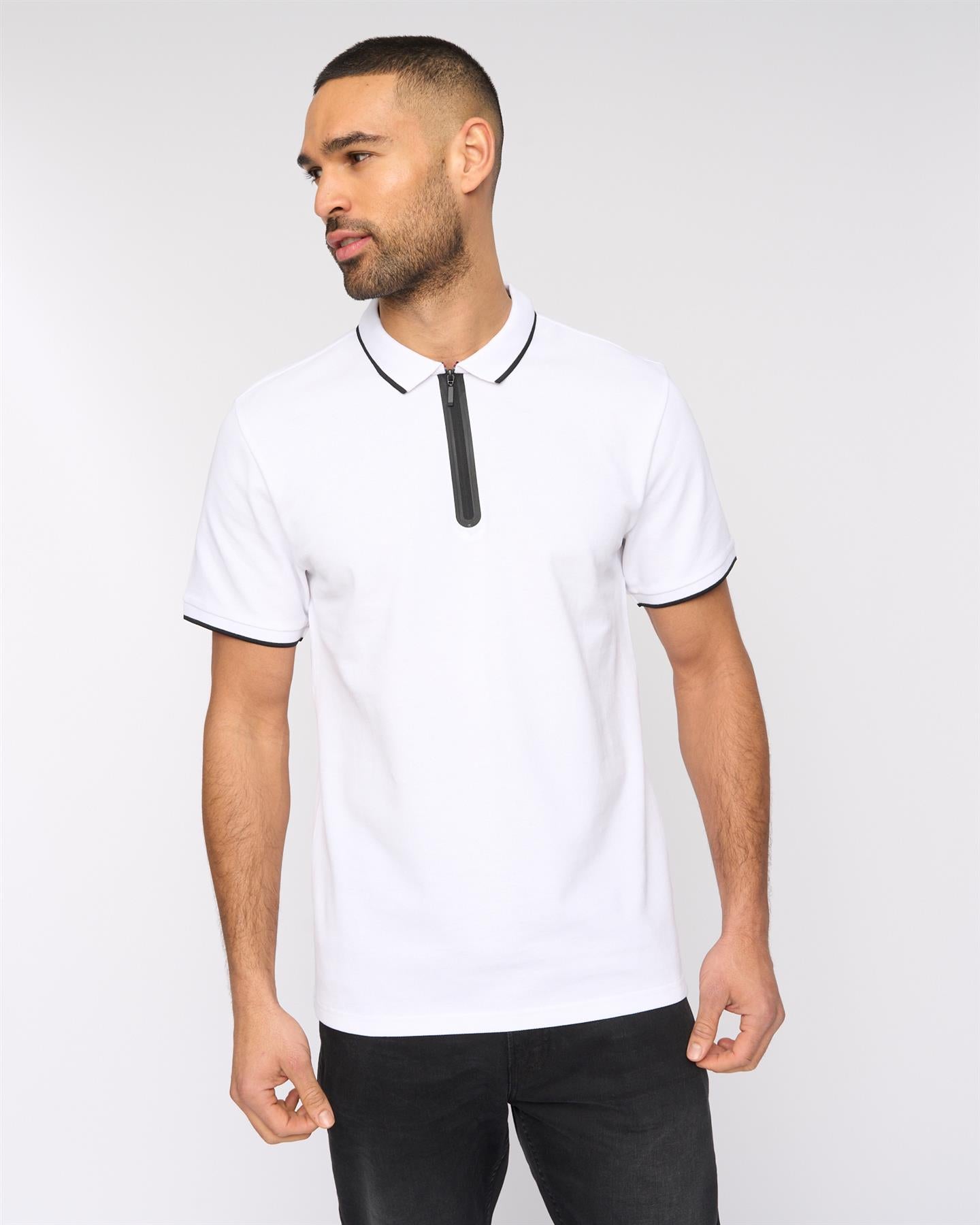 Mens Oakden Zip Front Polo White