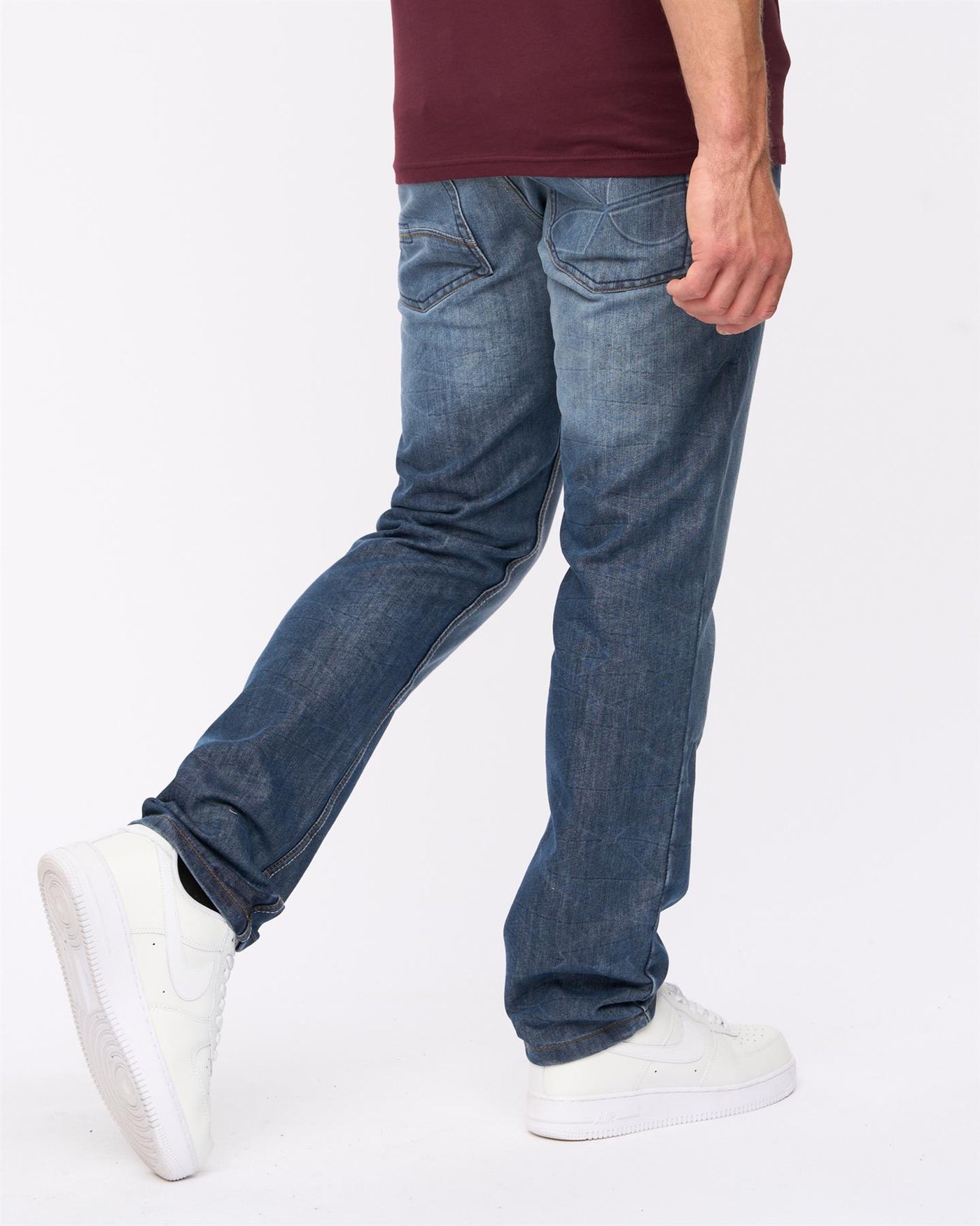 Mens New Embossed Techno Denim Jeans Stone Wash