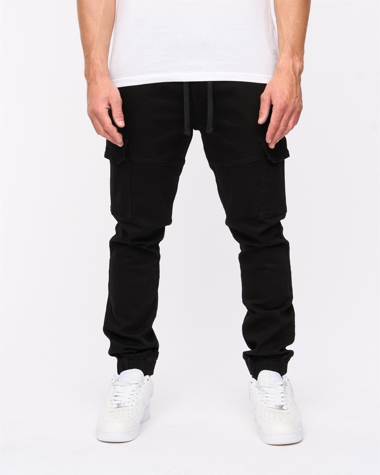 Malimore Cargo Cuff Jeans Solid Black