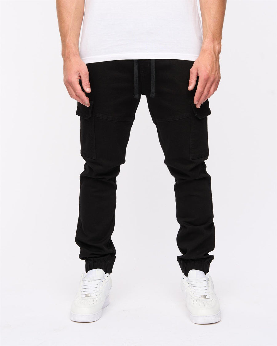 Malimore Cargo Cuff Jeans Solid Black