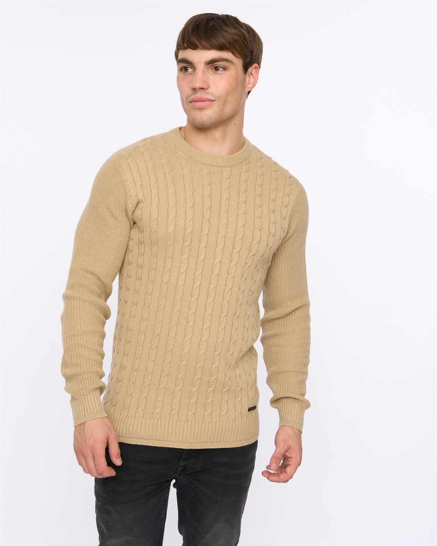 Mens Kabstars Cable Knit Stone