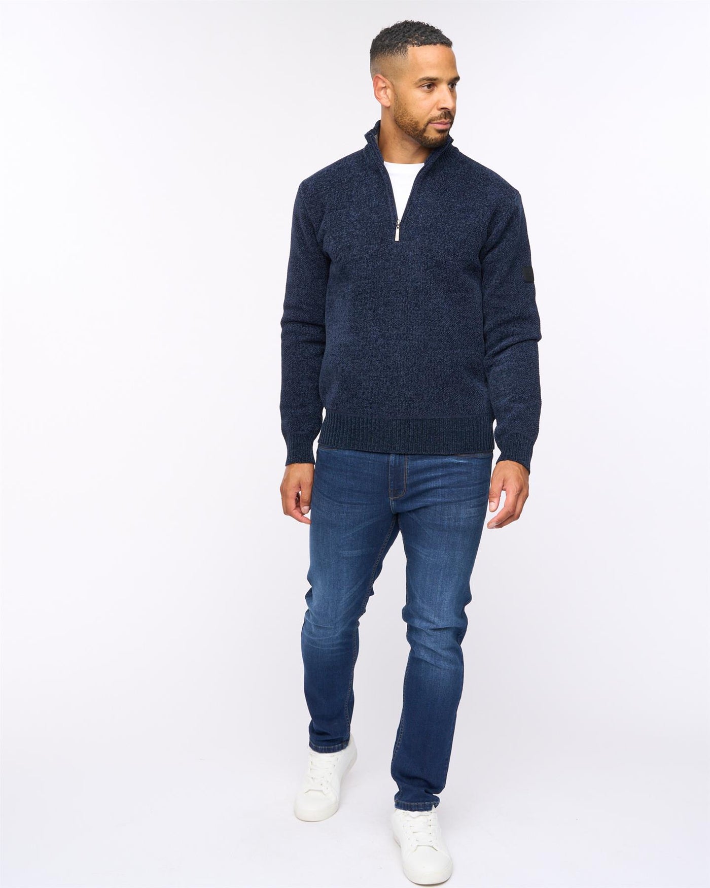 Harewood Chenille 1/4 Zip Jumper Navy