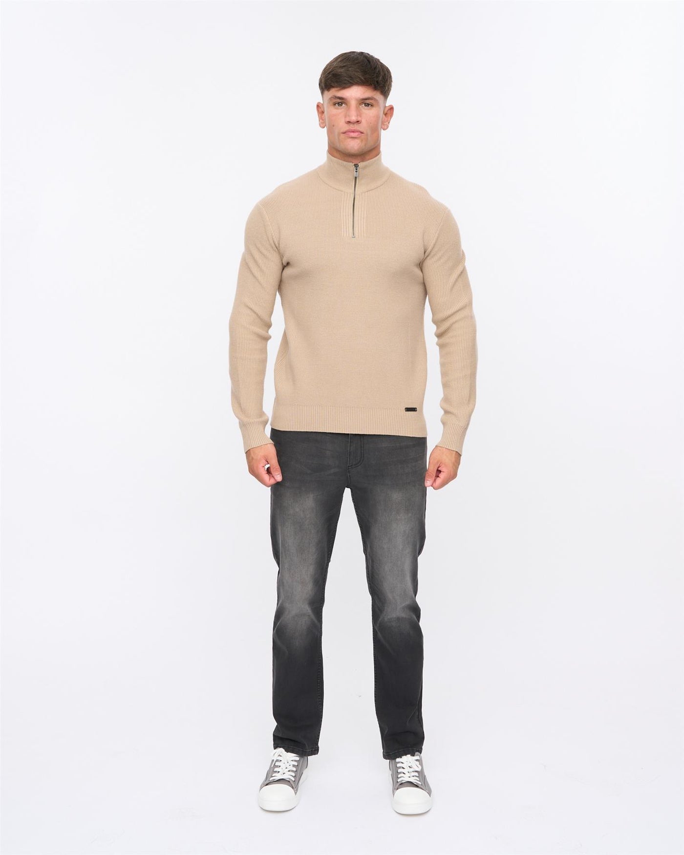 Mens Potenza 1/4 Zip Knit Stone