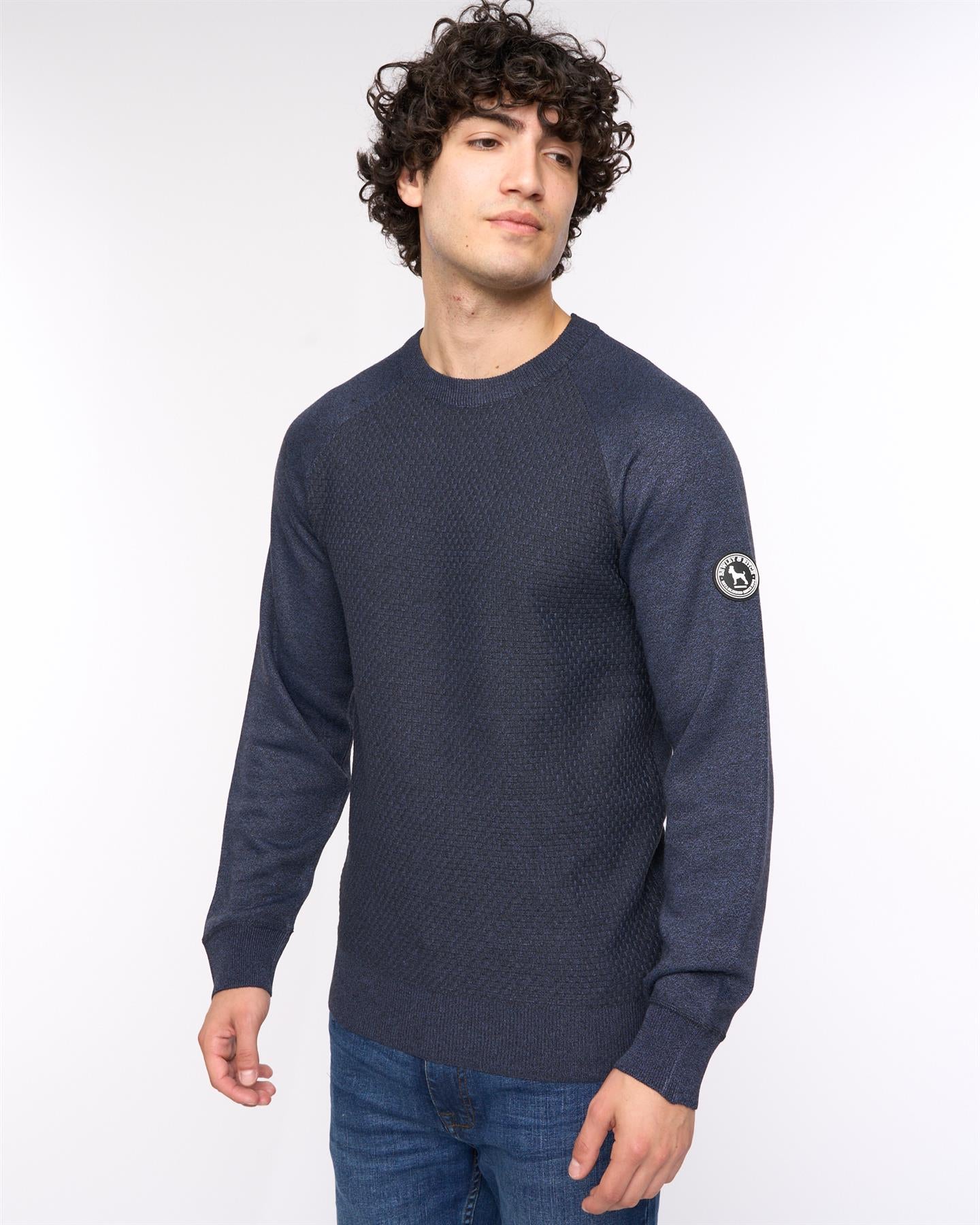 Mens  Crestfield Crew Knit Navy Marl