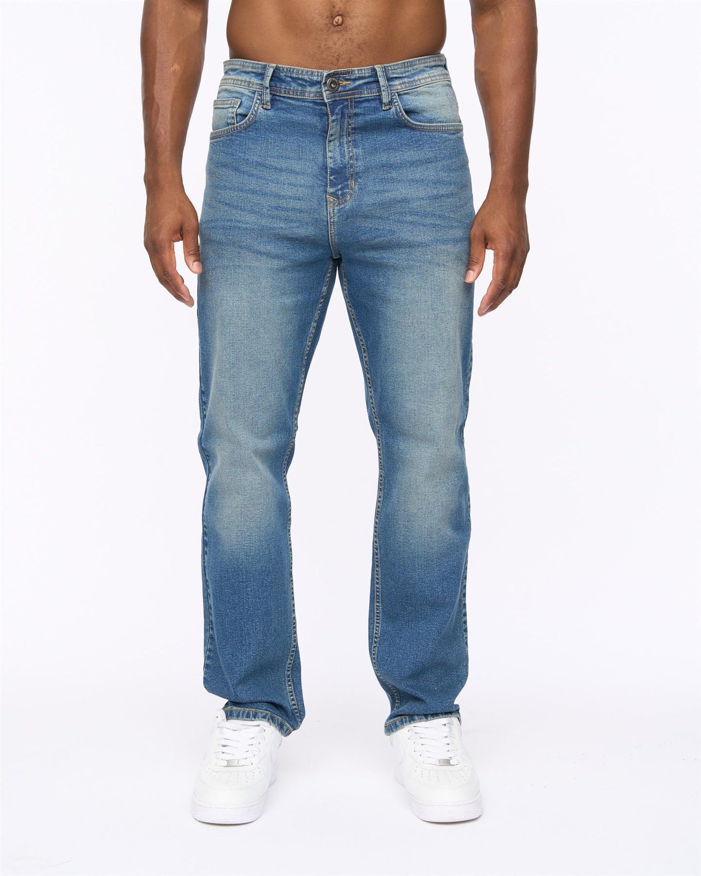 Mens Detendu Relax Fit Jeans Mid Wash