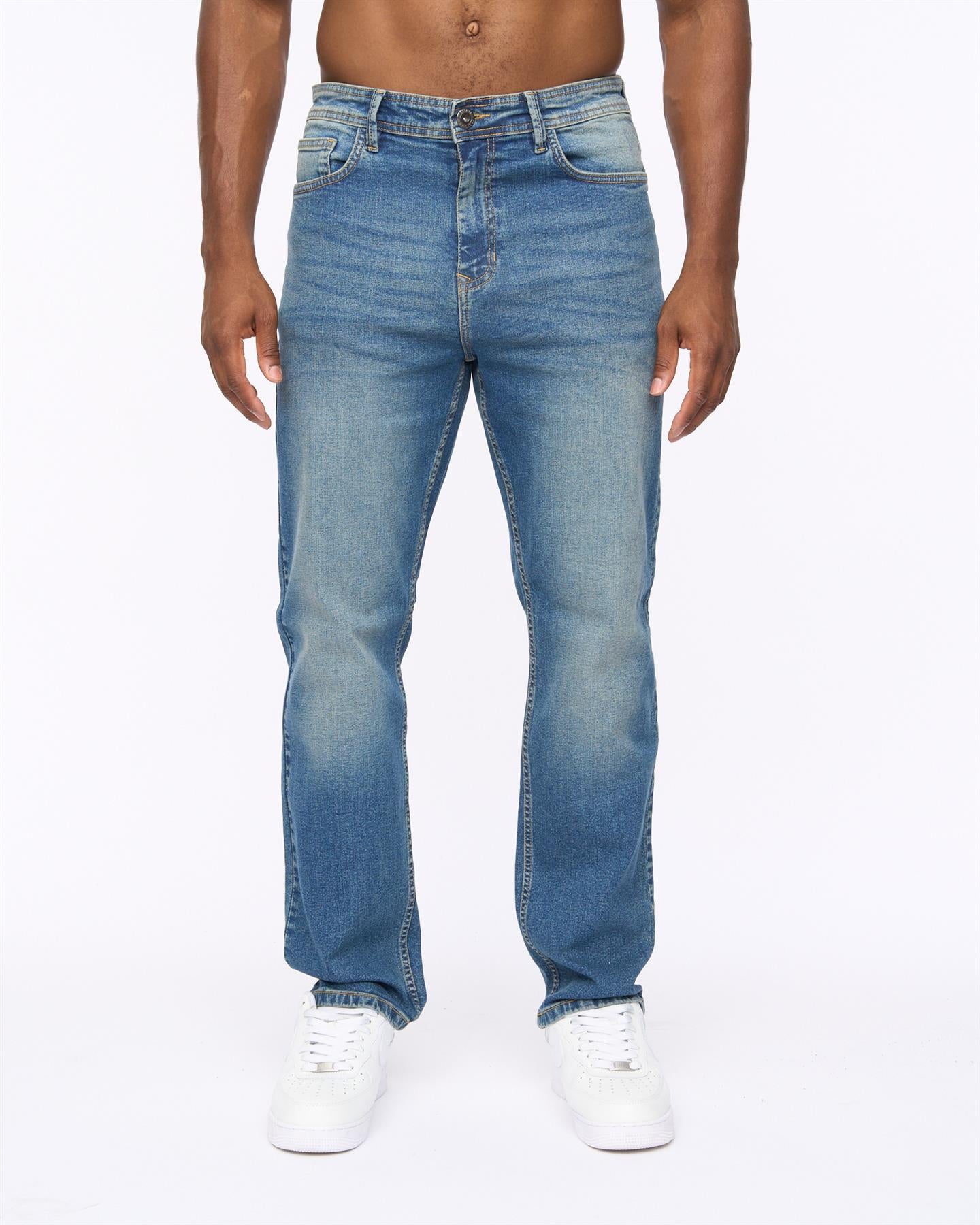 Mens Detendu Relax Fit Jeans Mid Wash