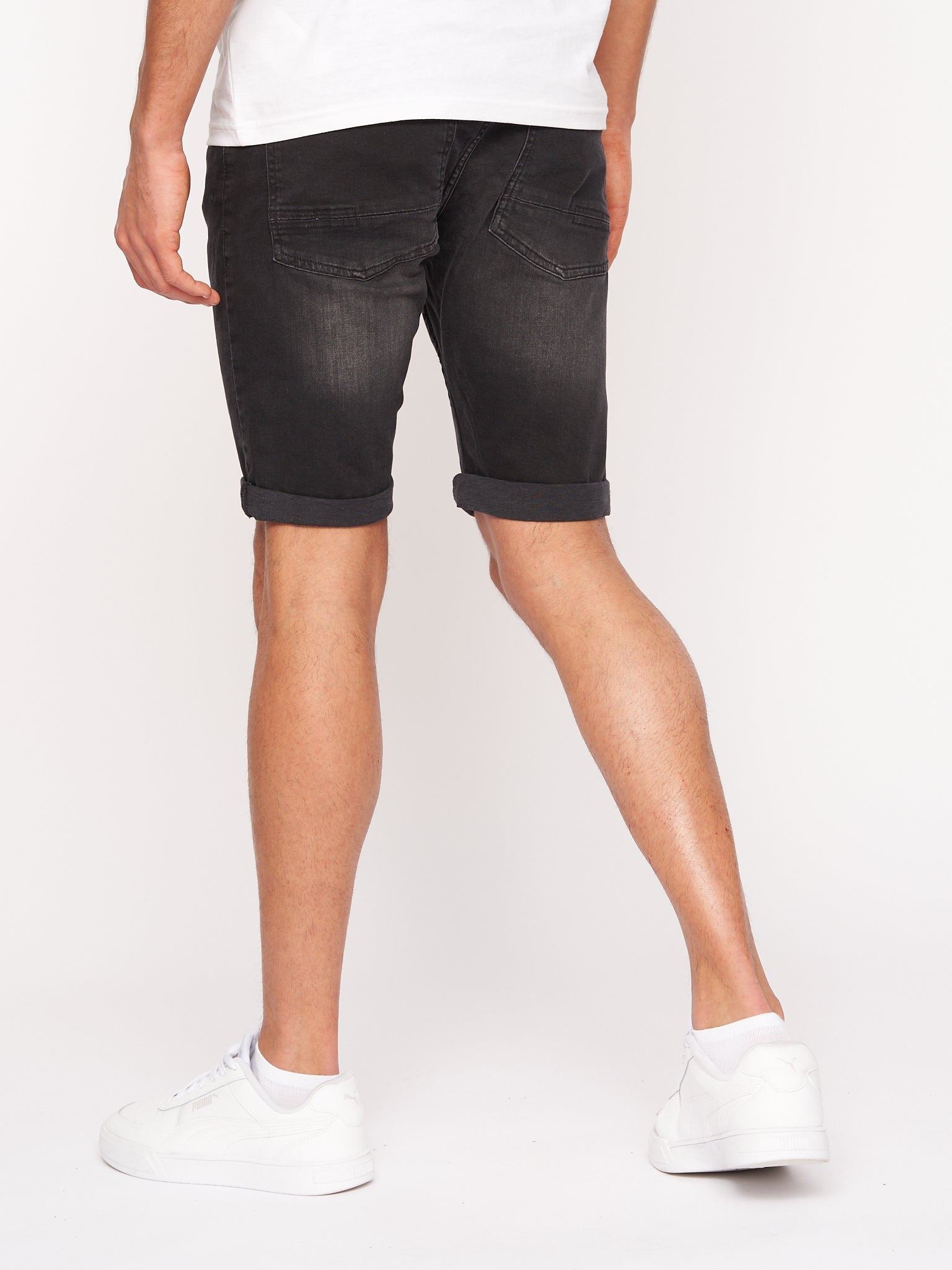 Crosshatch Mens Tadcaster Denim Shorts Black