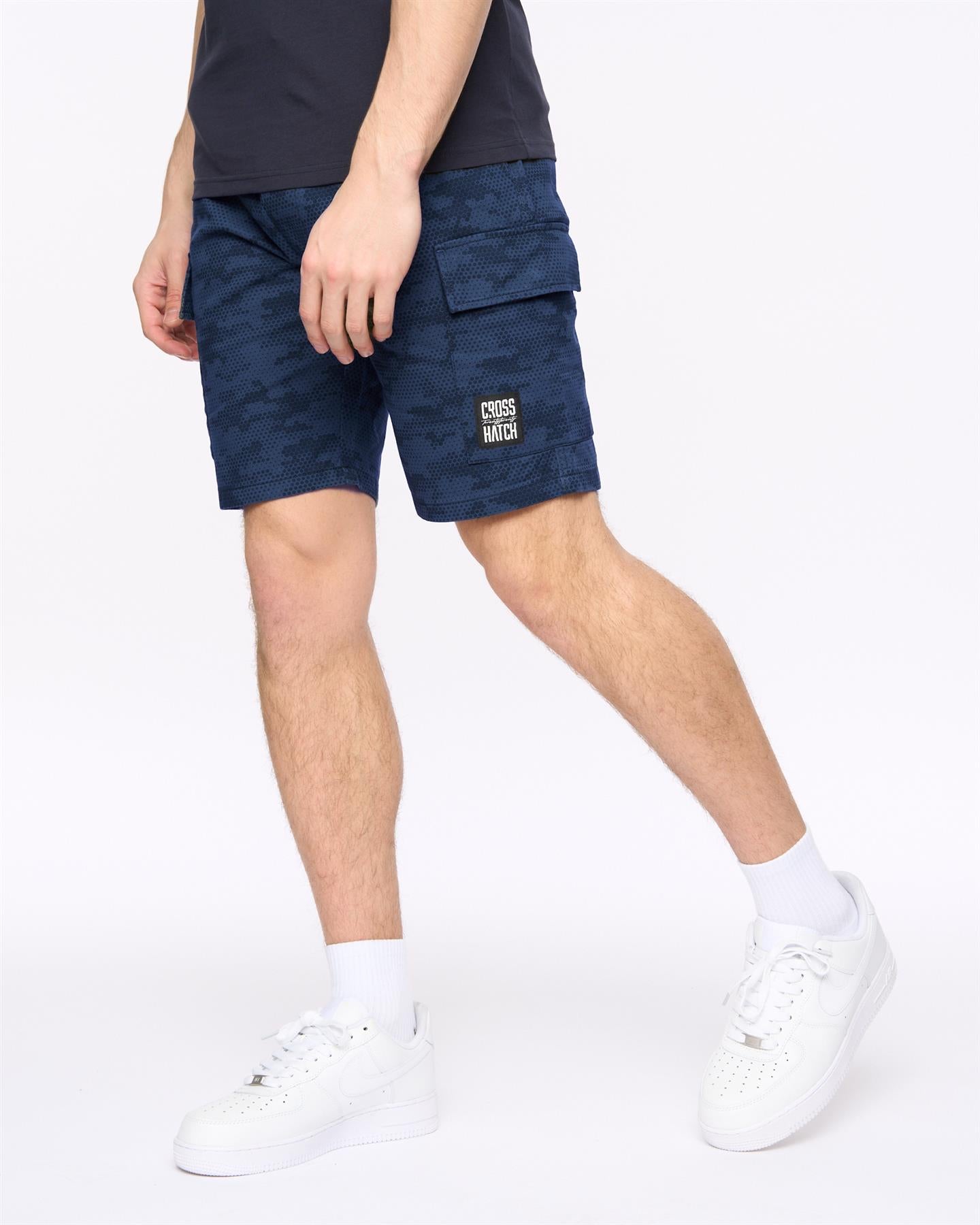 Mens Janscore Elastic Waist Cargo Shorts Navy