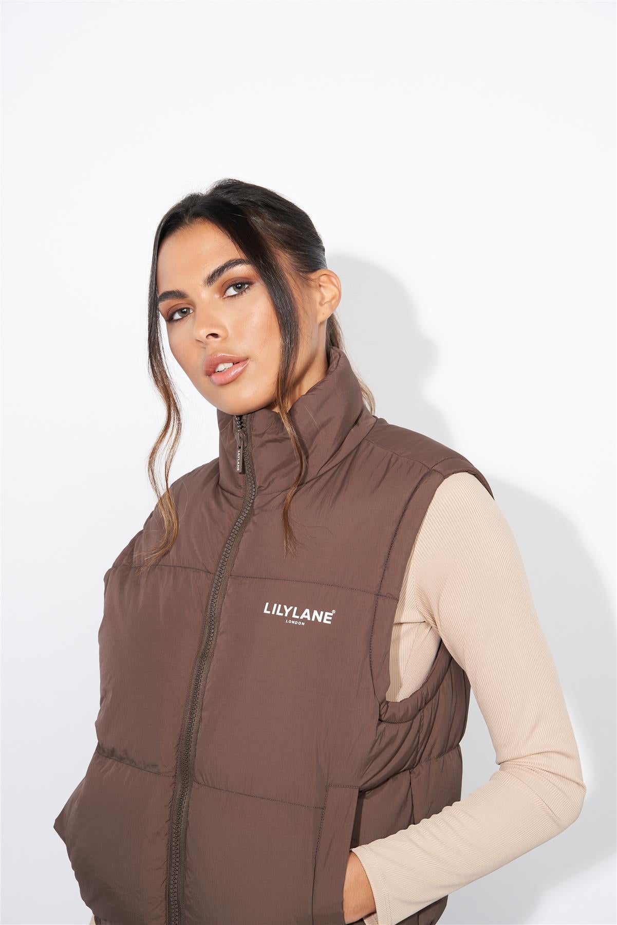 Ladies Lily Lane Jimena Crop Gilet Brown
