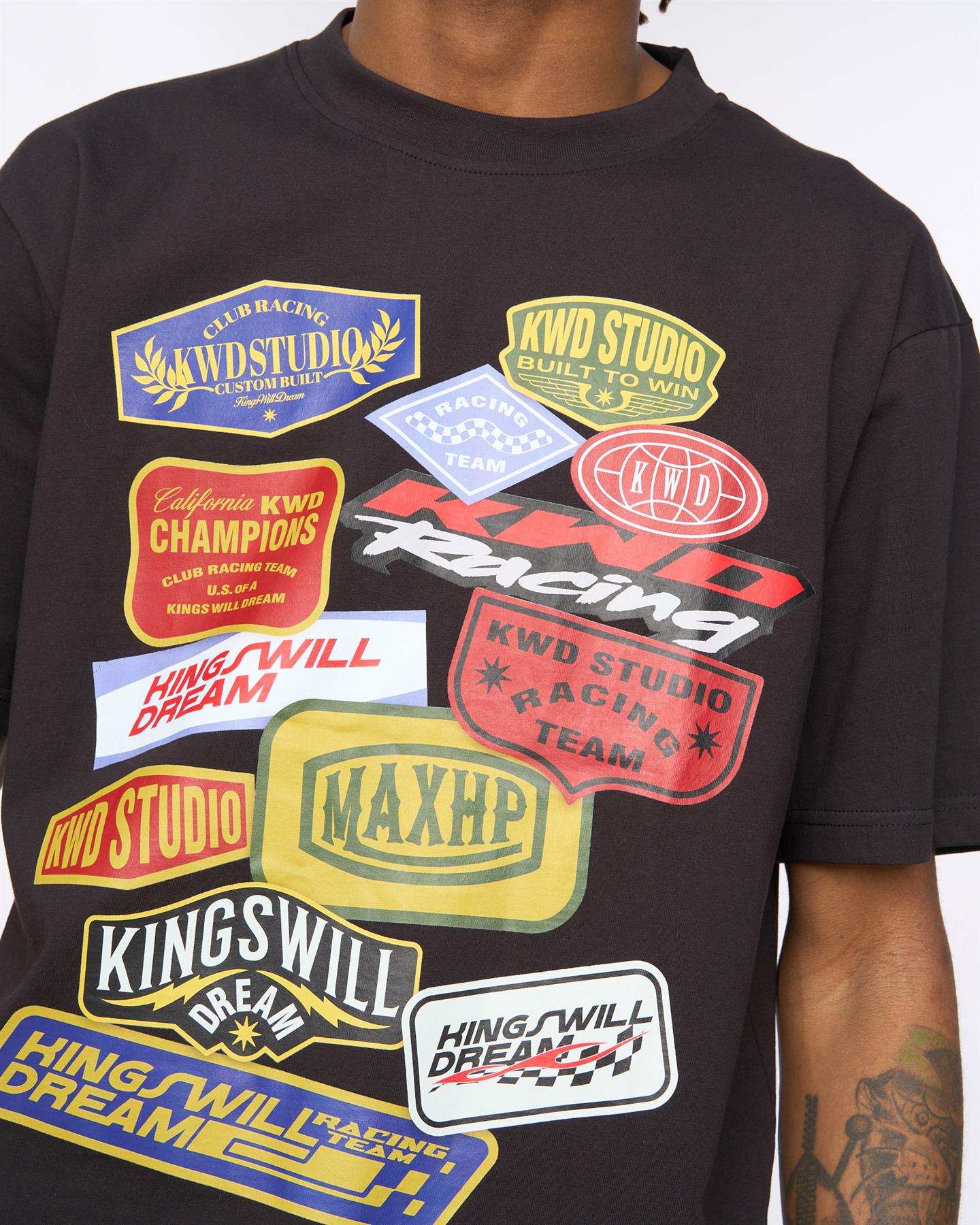 Mens Race Badges Oversized T-Shirt Black