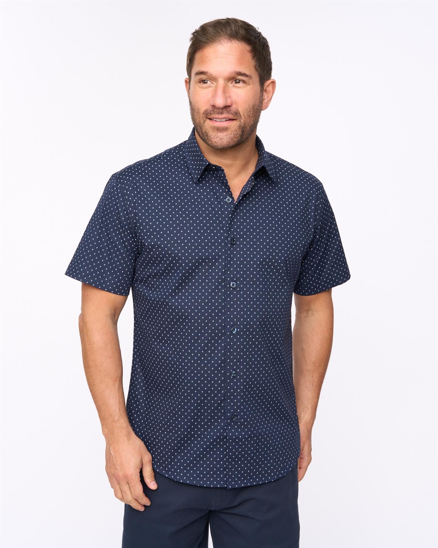 Mens Domesta Short Sleeve Shirt 2pk Navy/White