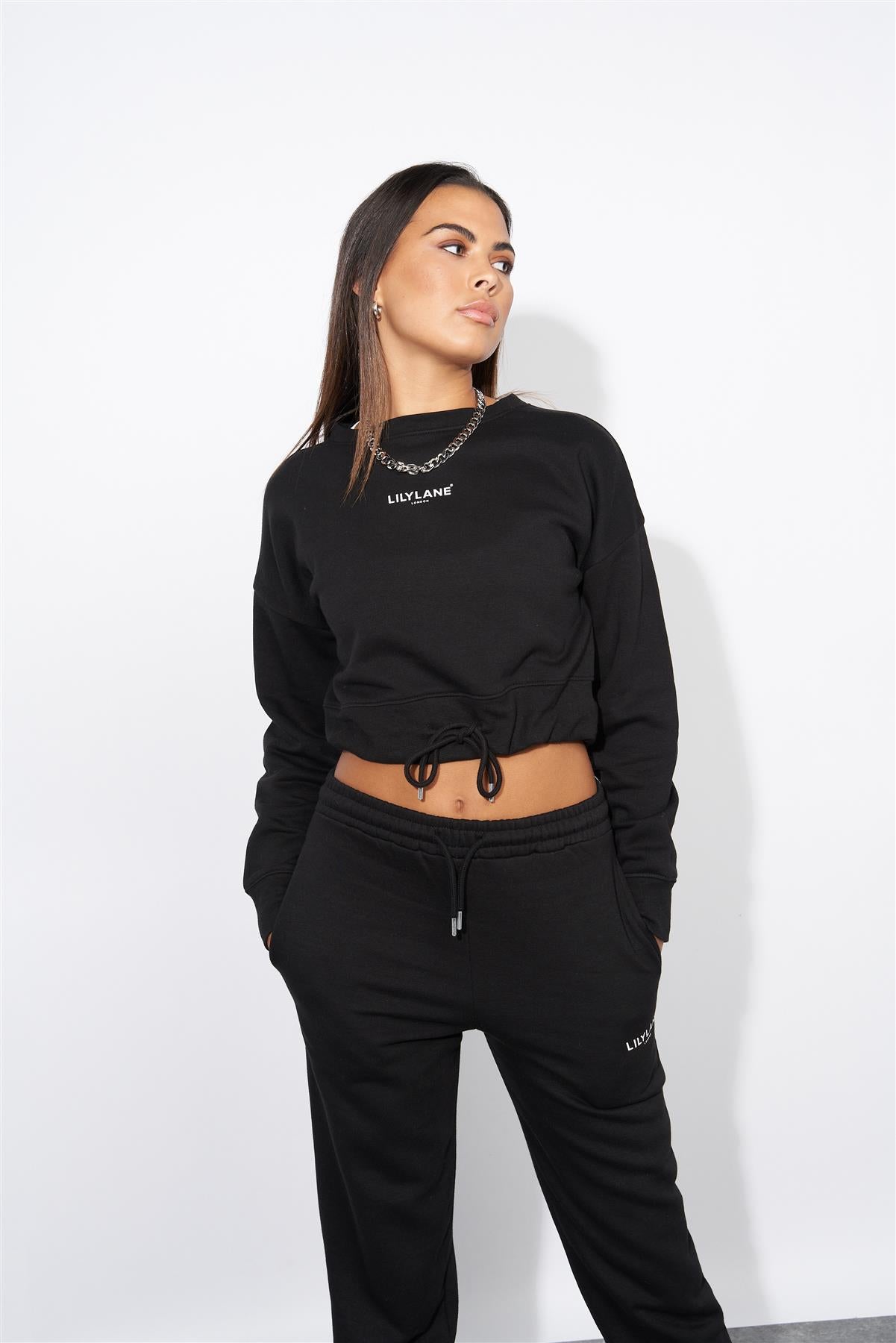 Ladies Lily Lane Josephina Crop Sweat Black